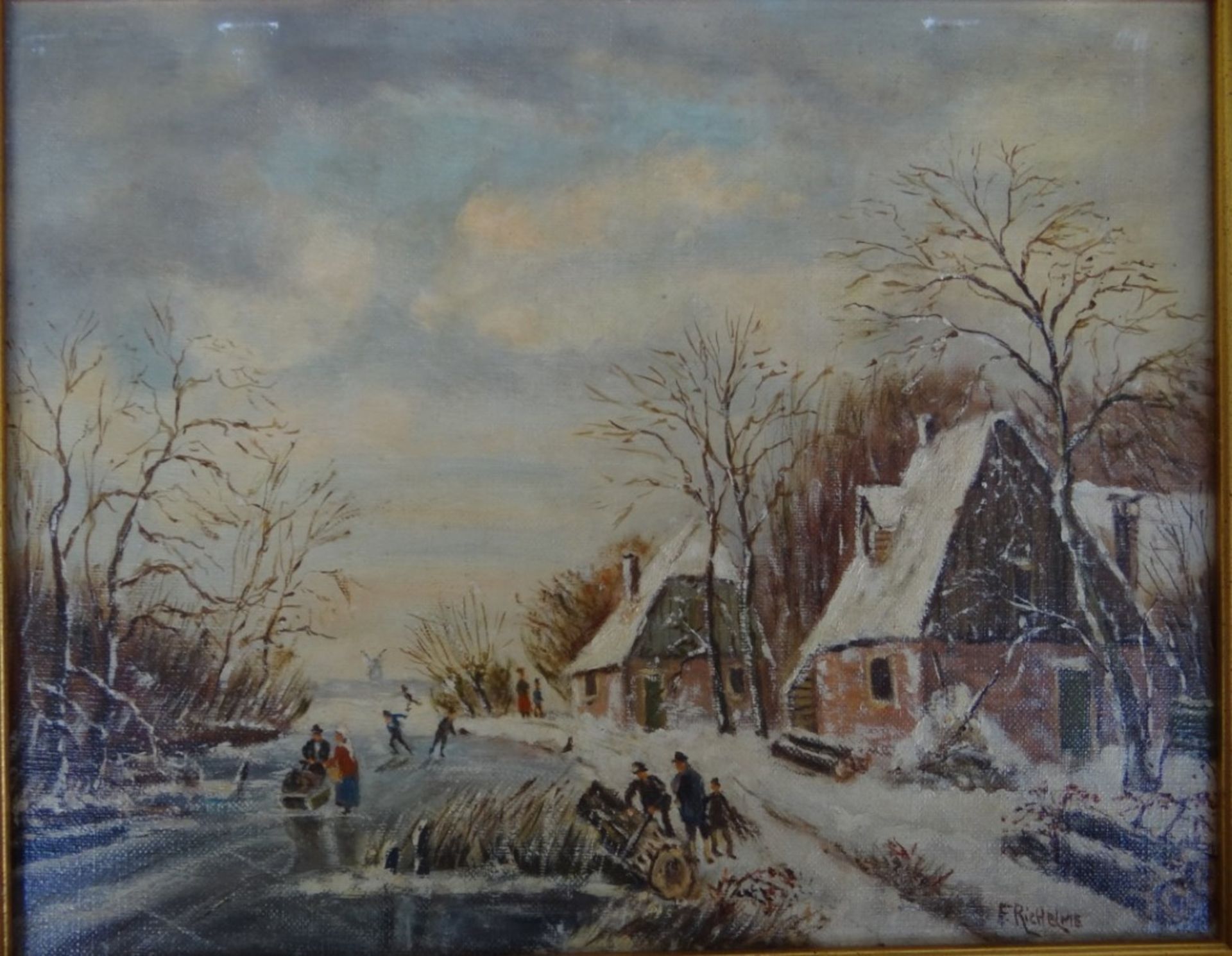 Winterliche Hollandlandschaft, "F. Richelme" verso Holland 79, RG 30x36cm - Image 2 of 7