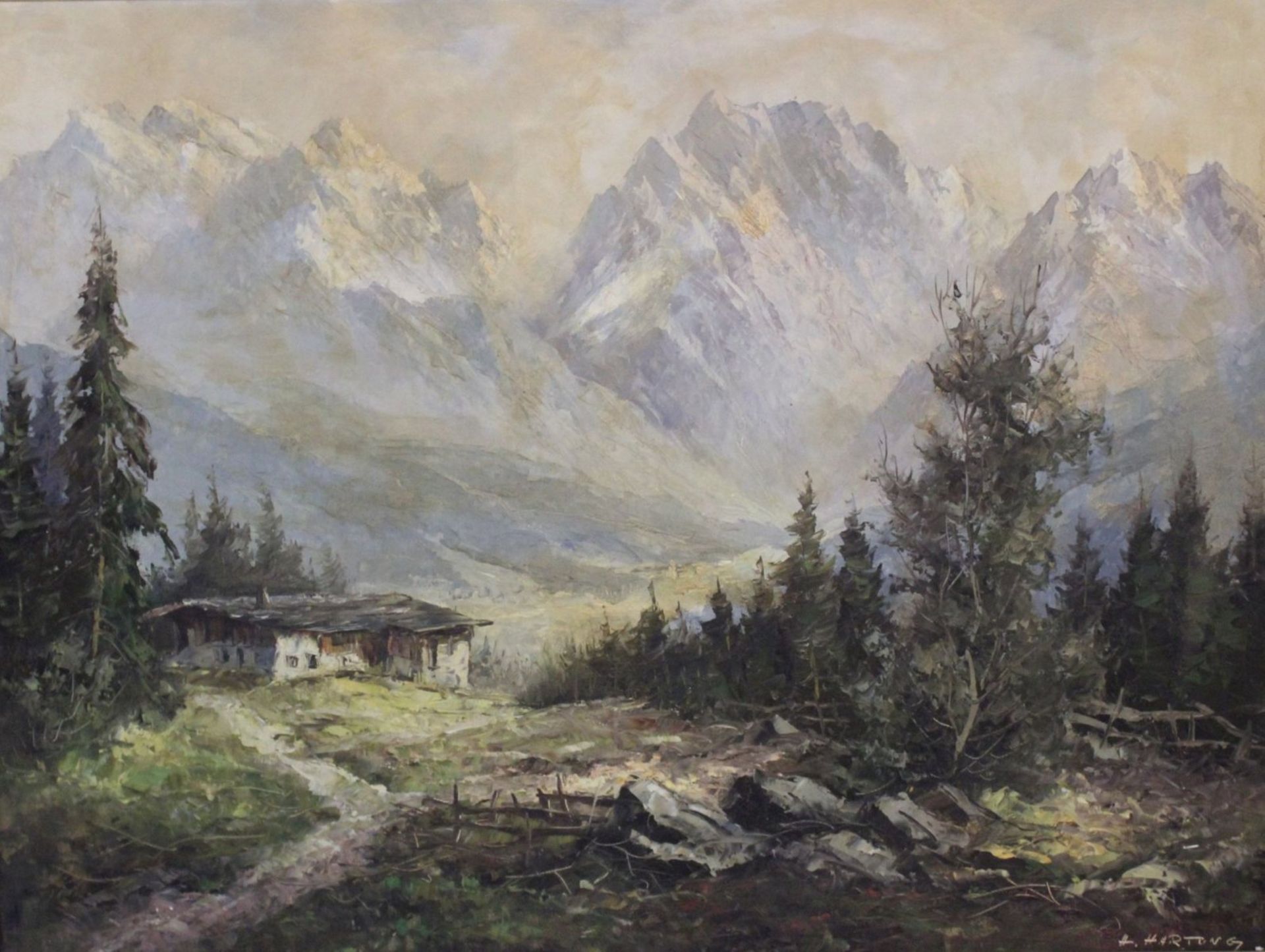 Horst HARTUNG (1921), Kerner Alpen, Öl/Leinwand, reinigungsbedürf., gerahmt, Rahmen mit