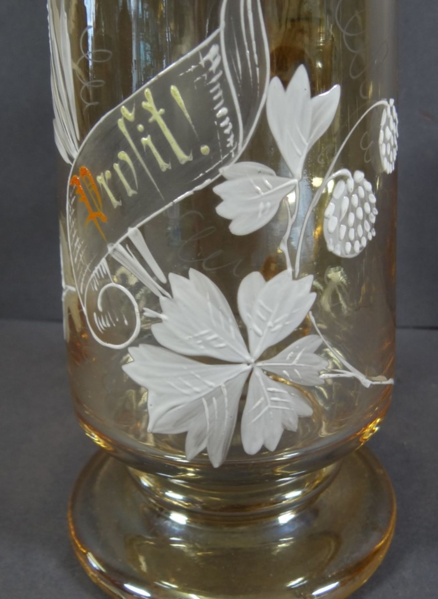 Glasbierkrug mit Zinndeckel, florale Bemahlung "Prosit", H-22cm - Image 4 of 6