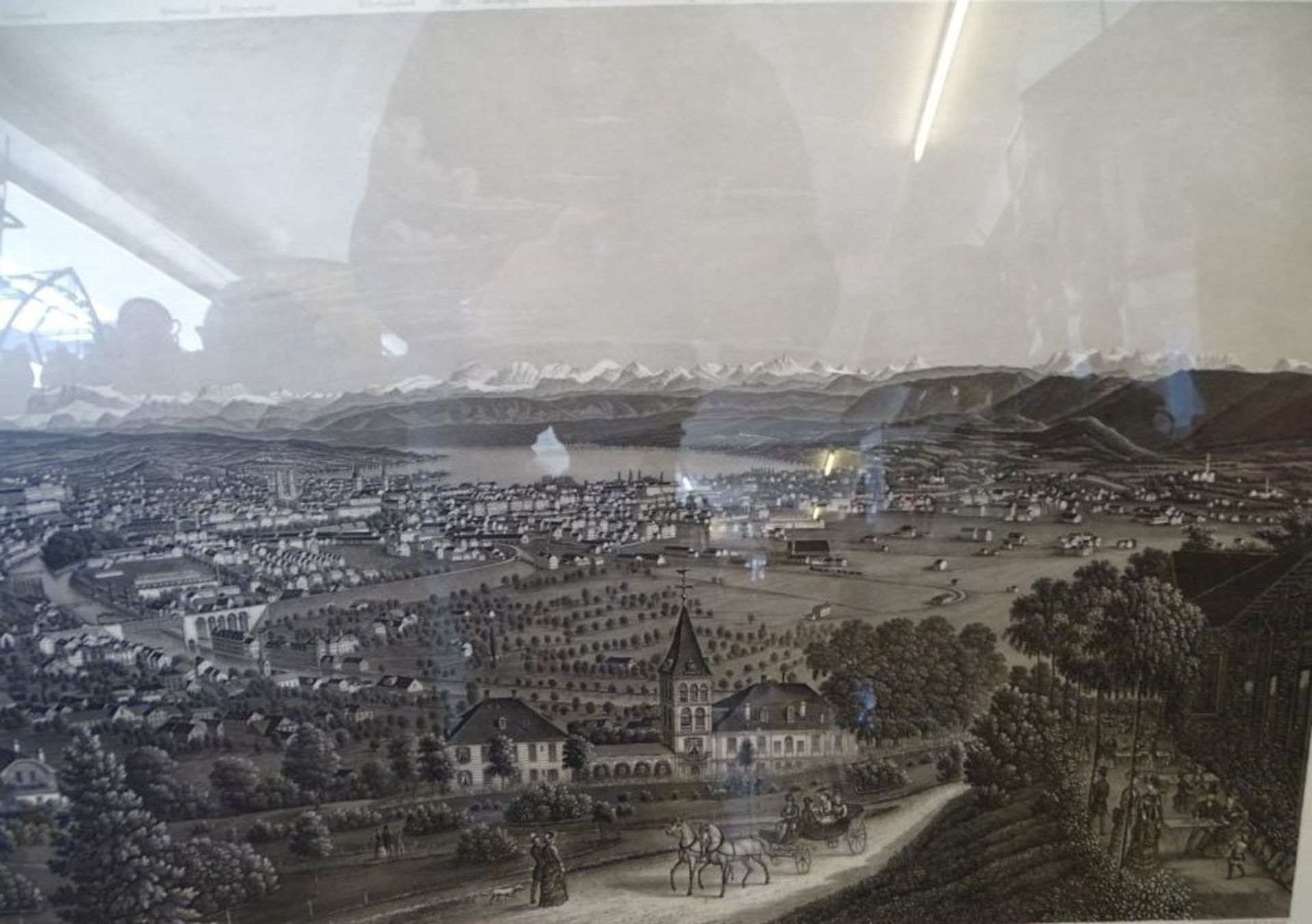 limit. Lithografie "Ansicht von Zürich", Nachdruck, dies Nr.286/400, ger/Glas, RG 67x78 cm