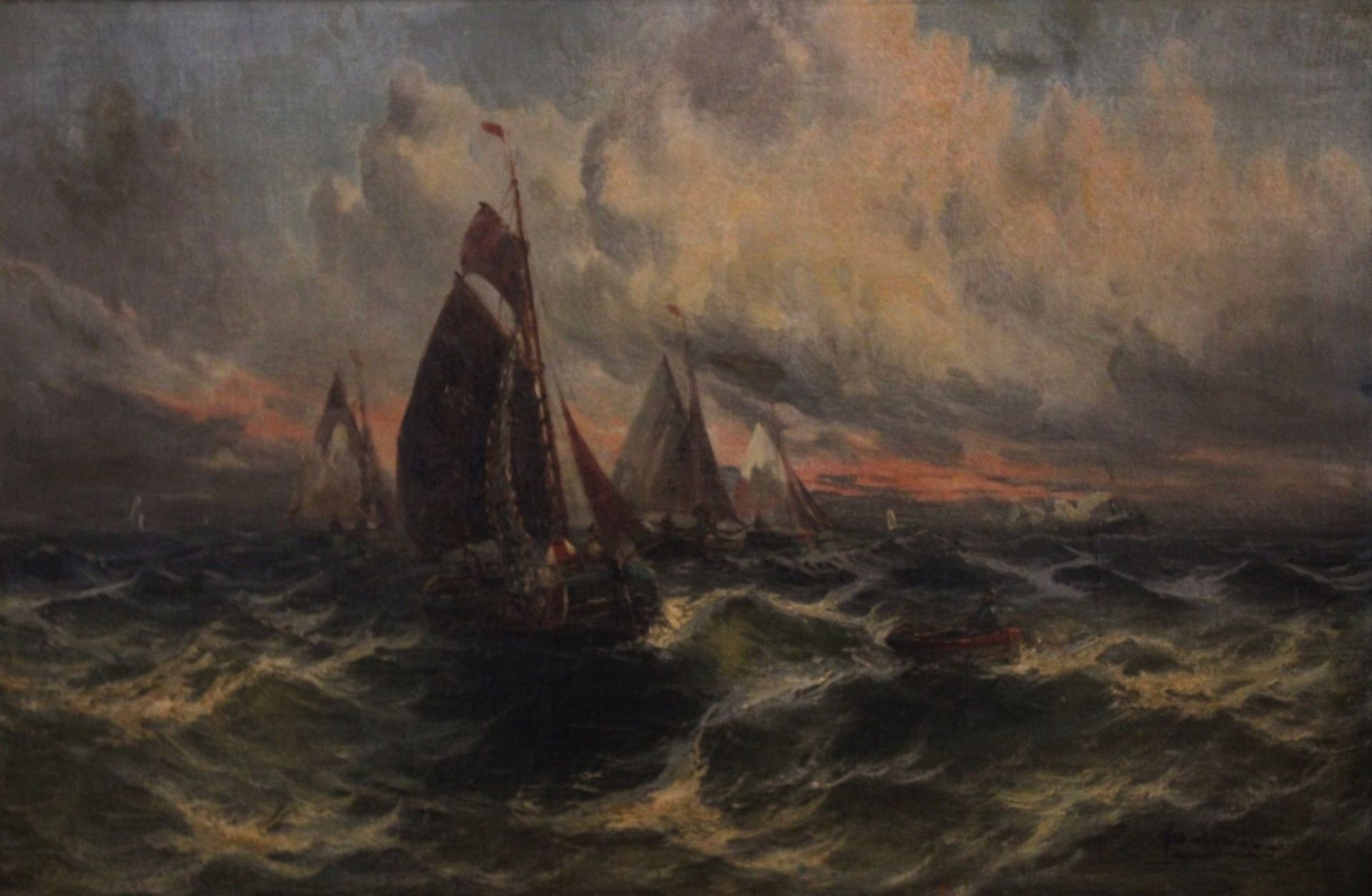 William DELMAR (1823-1856), Boote in schwerer See, Öl/Hartfaser, gerahmt, RG 61,5 x 85cm.