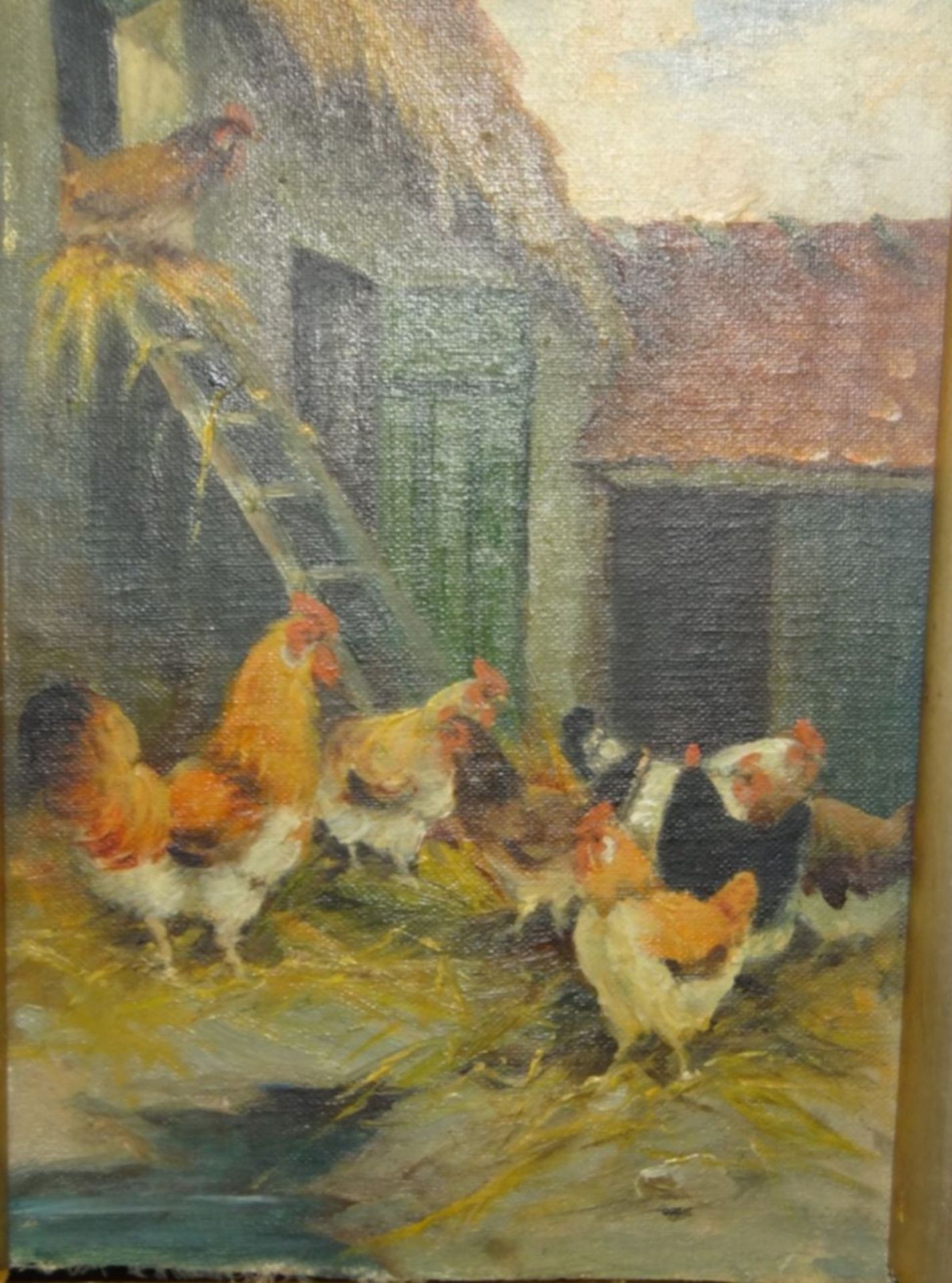 anonym "Hühnerhof", Öl/Malfaser, gerahmt, RG 33x27 cm - Bild 2 aus 6