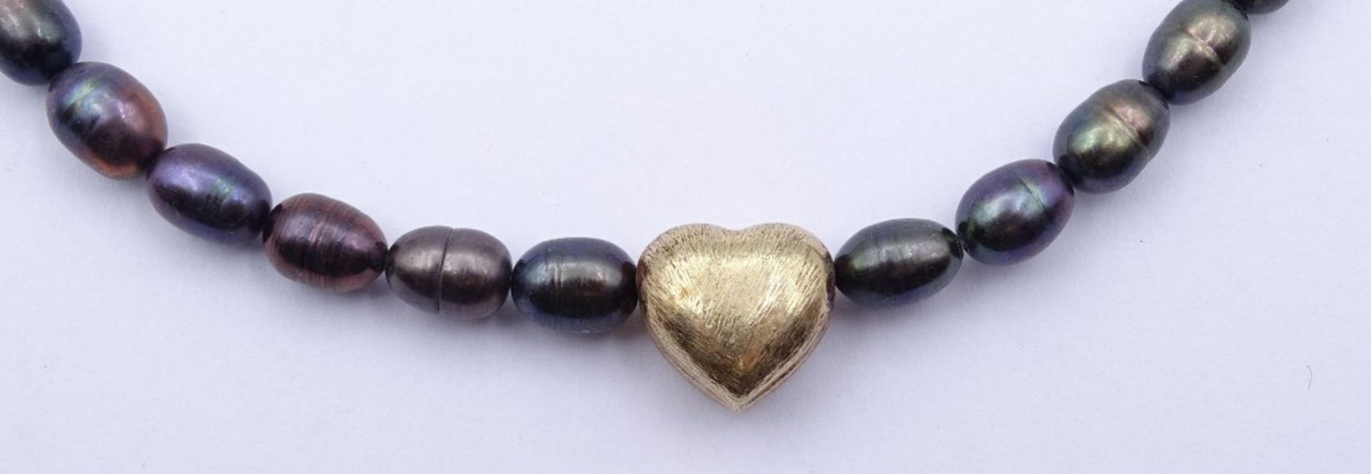 Perlen Halskette mit Herz Anhänger,Silber-vergoldet,Karabinerverschluss,ca.L- 43cm, 20gr. - Image 2 of 5