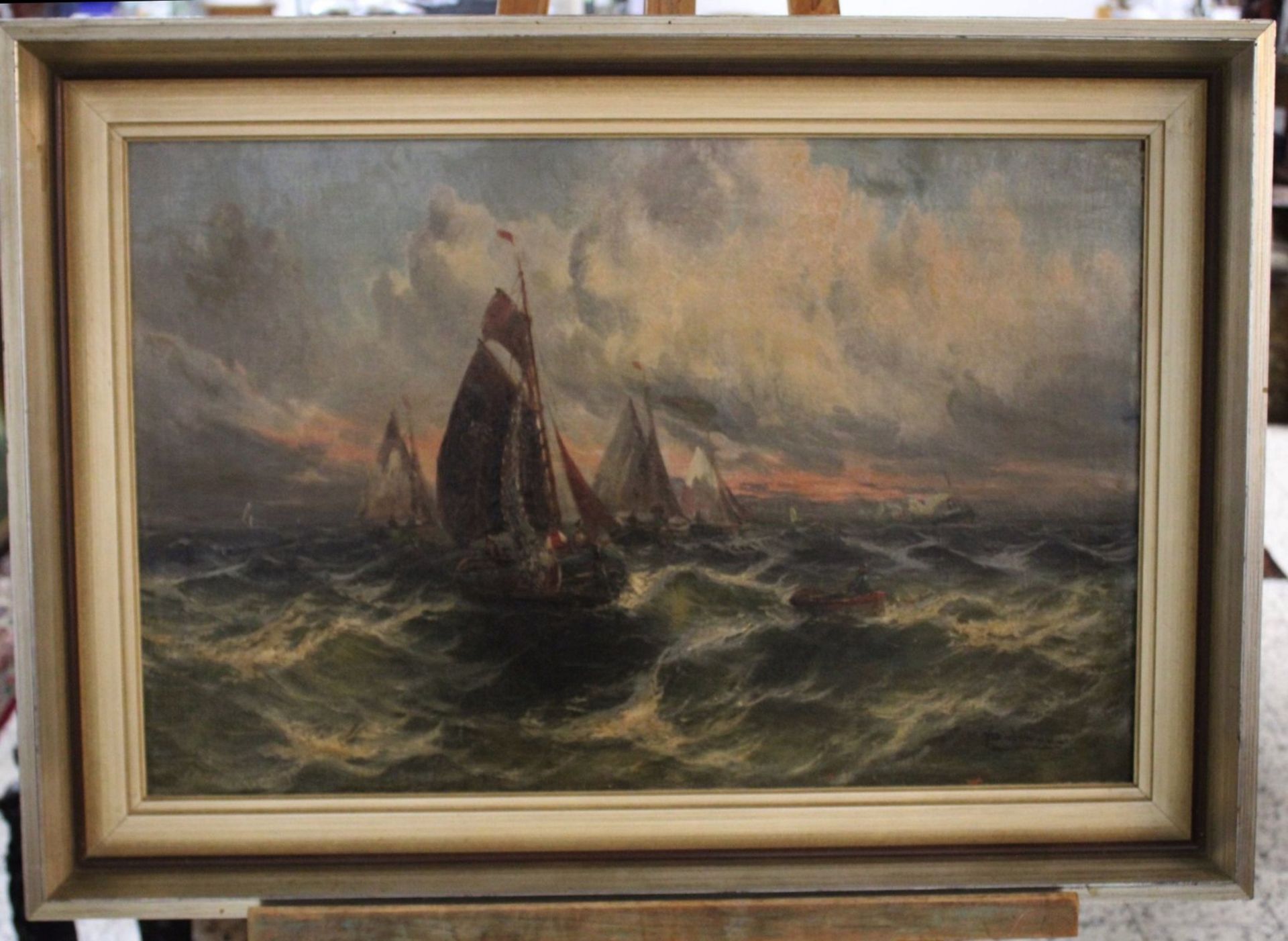 William DELMAR (1823-1856), Boote in schwerer See, Öl/Hartfaser, gerahmt, RG 61,5 x 85cm. - Bild 3 aus 4