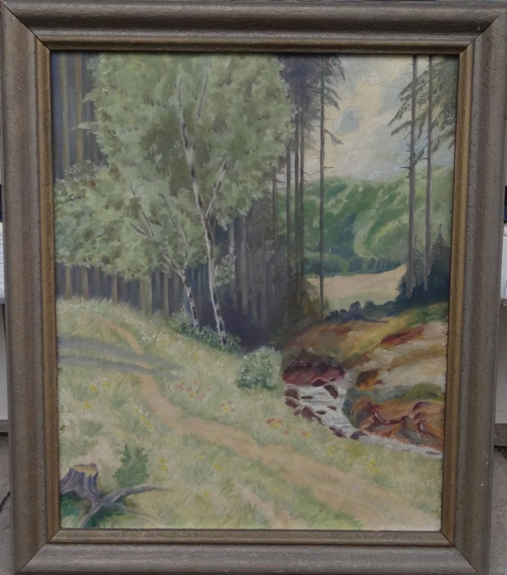 anonym "Waldbach" Öl/Platte, gerahmt, RG 64x54 cm