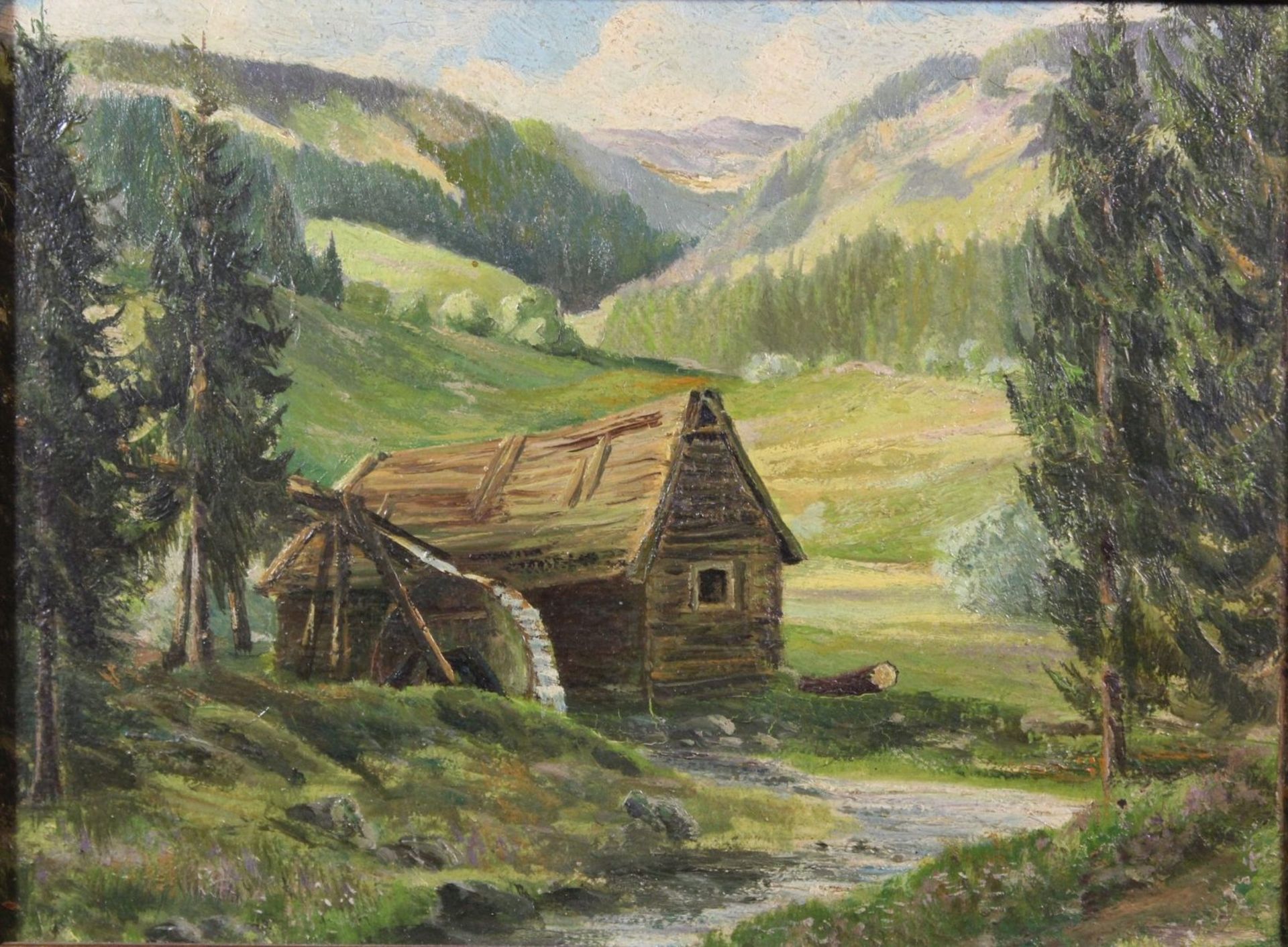 anonym, Wassermühle, Öl/Hartfaser, gerahmt, RG 29 x 35cm.