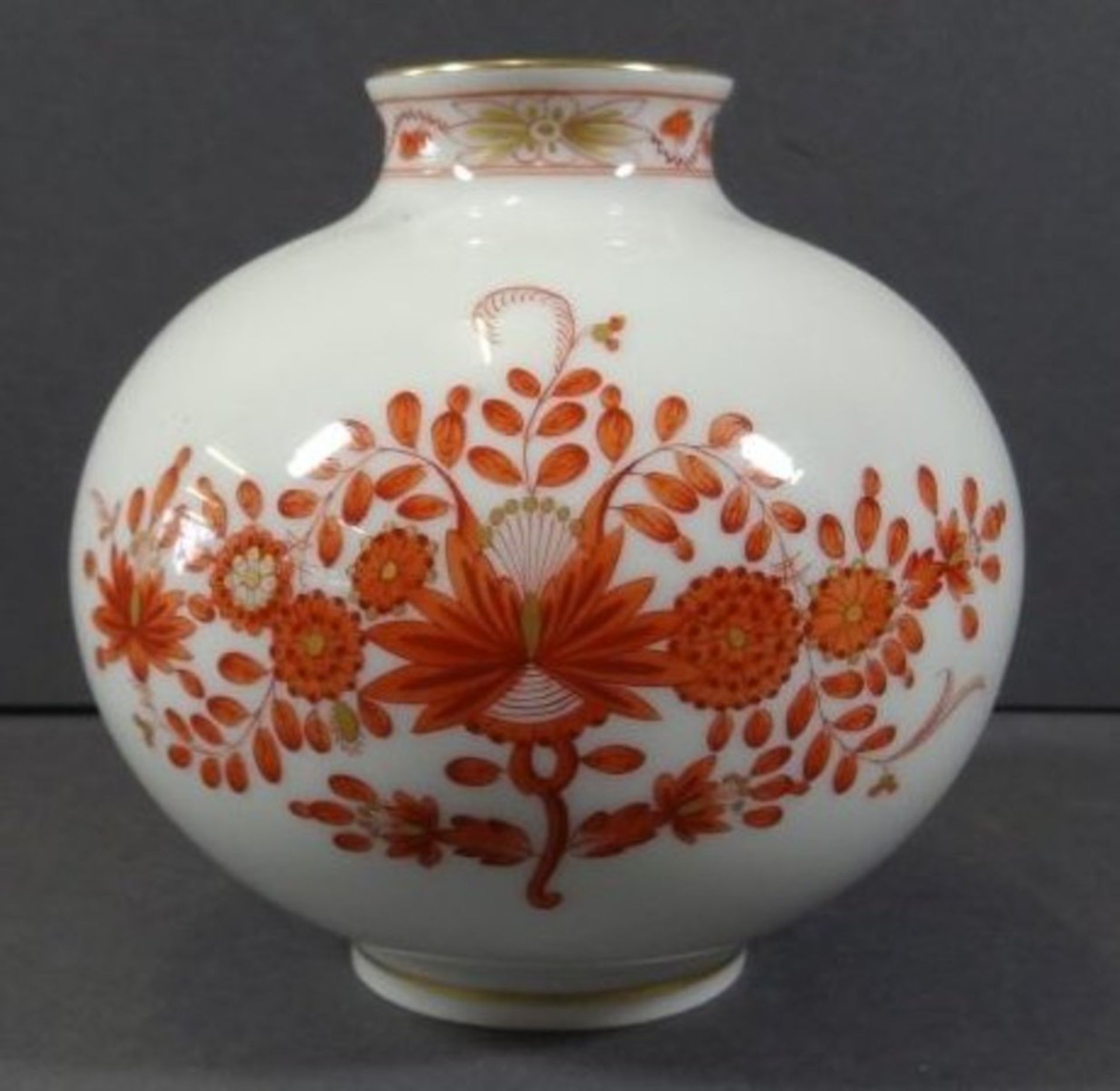 bauchige Vase "Meissen" indische Malerei, H-11 cm, D-11 cm, 1.Wahl