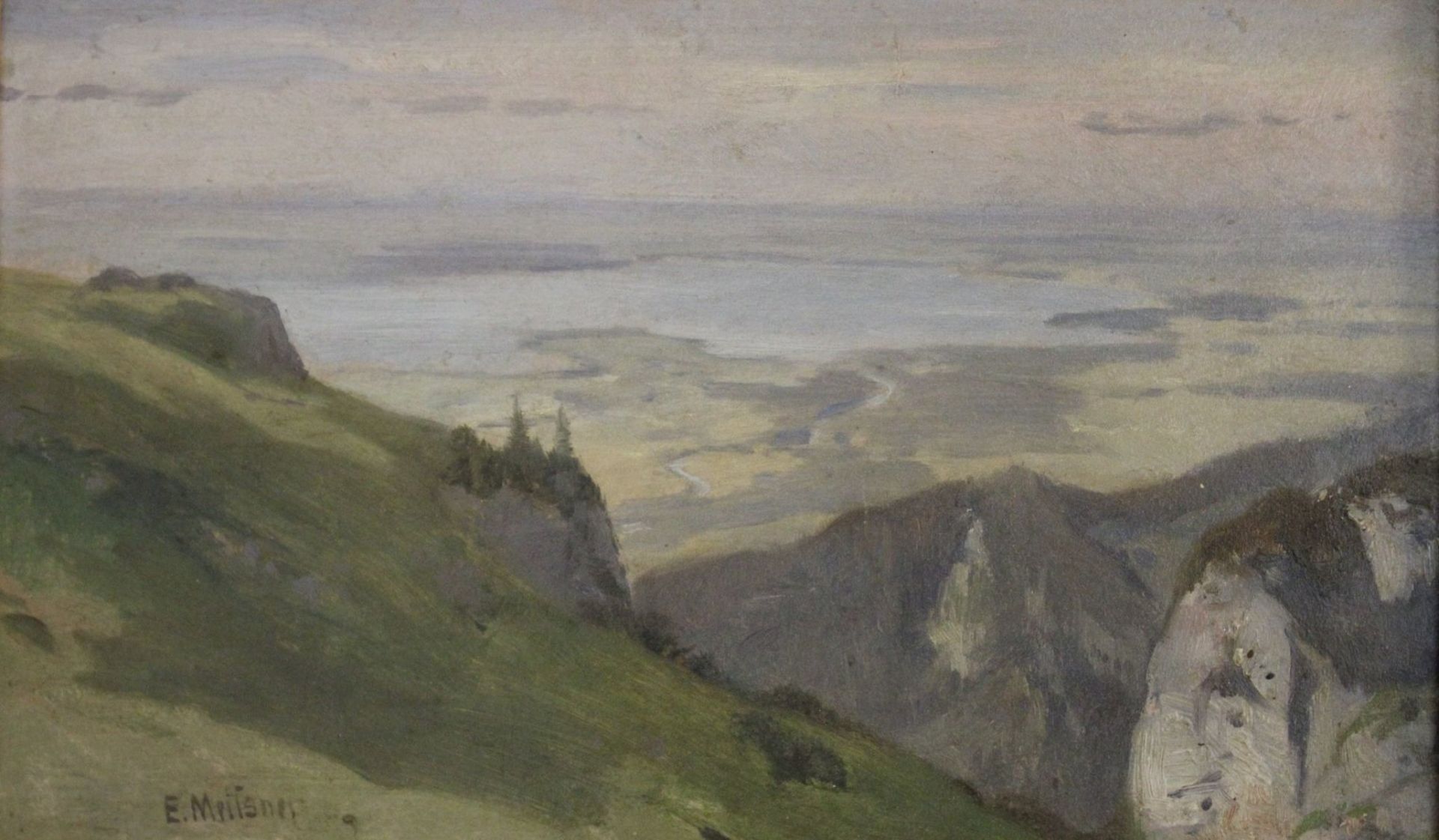 Ernst Adolf MEISSNER (1837-1902), Landschaft, Öl/Hartfaser, alt gerahmt, Rahmen mit kl. Schäden,