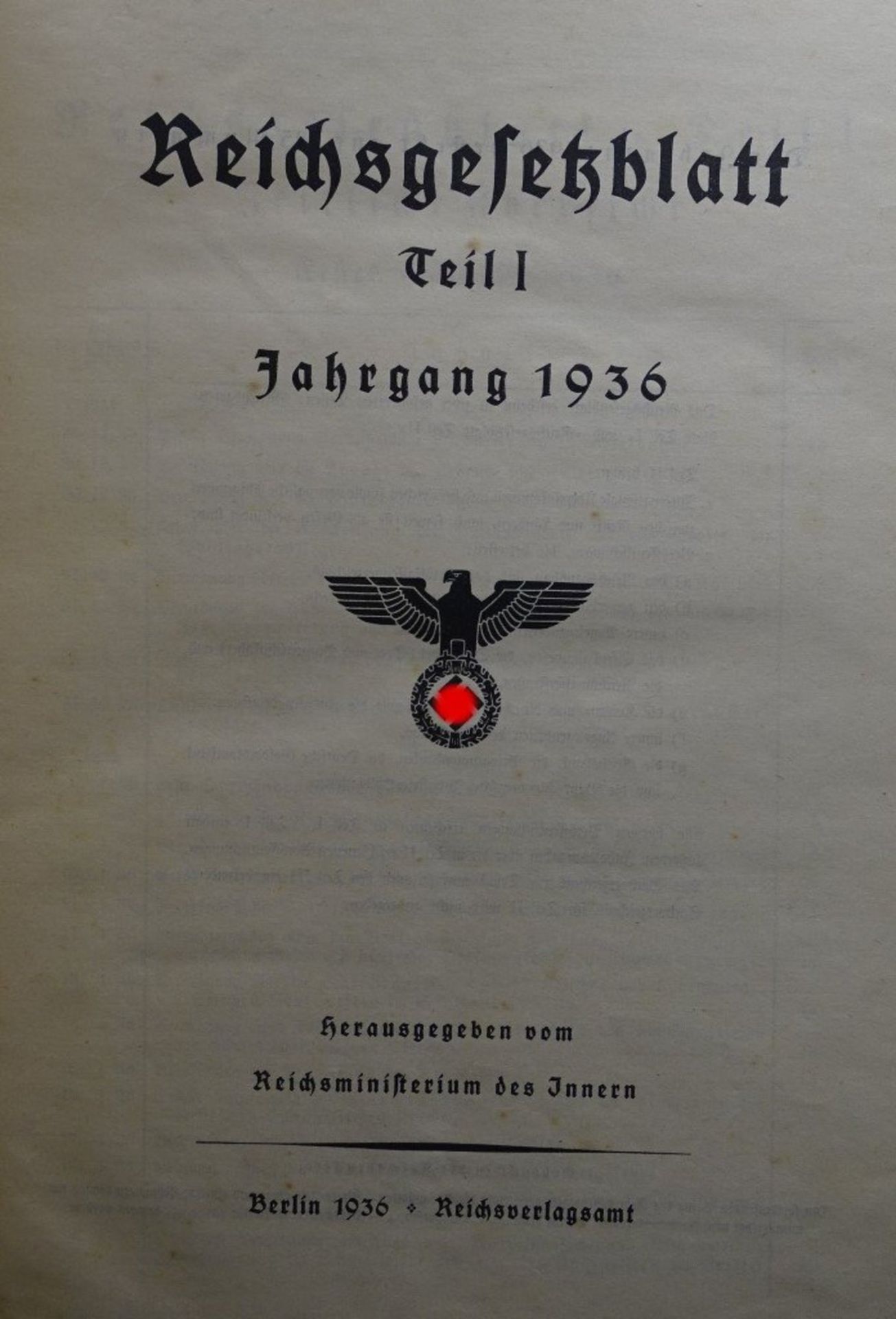 Reichsgesetzblatt Jahrgang 1936,Teil 1 ,Reichsministerium des Innern, - Image 2 of 7