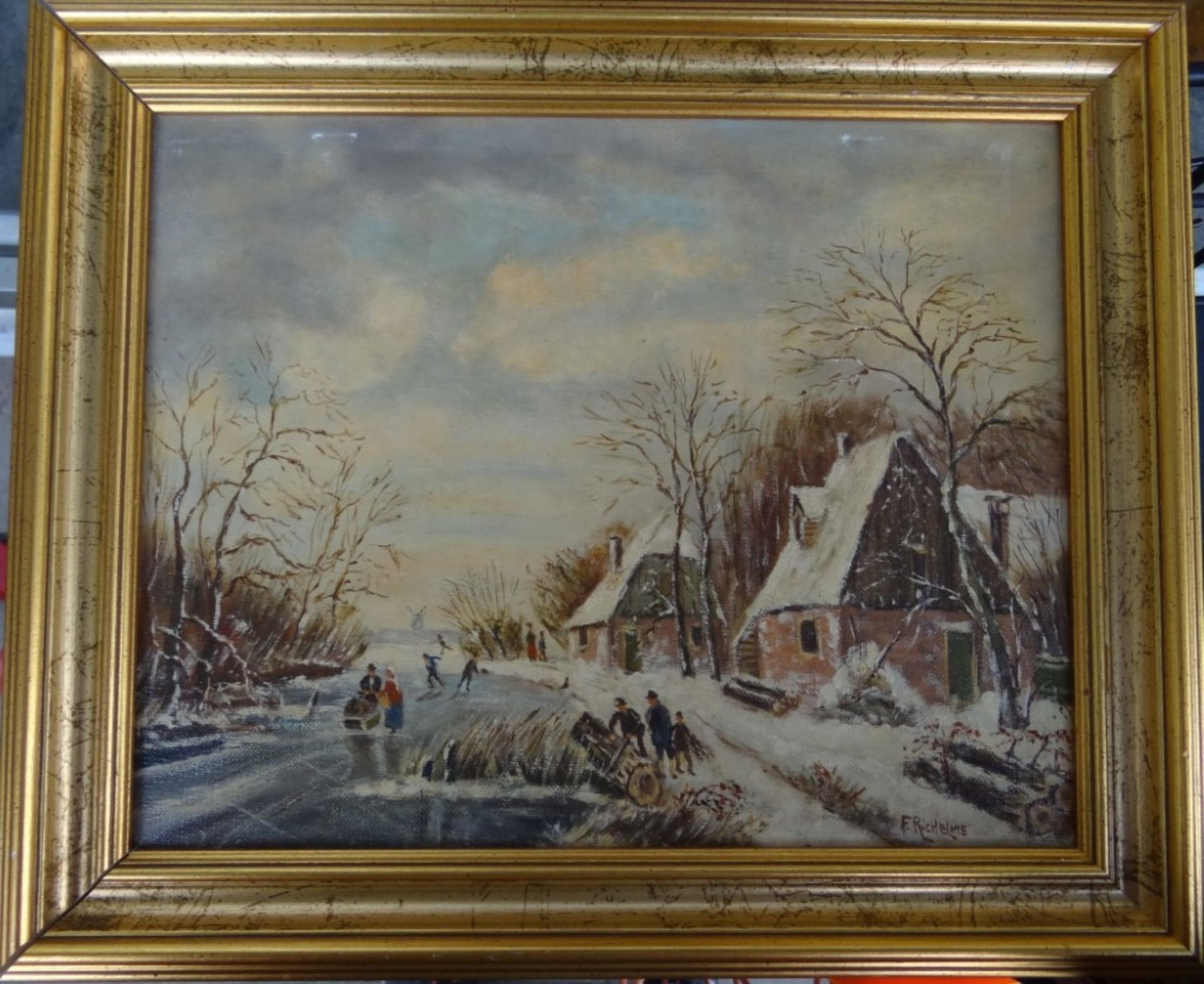 Winterliche Hollandlandschaft, "F. Richelme" verso Holland 79, RG 30x36cm