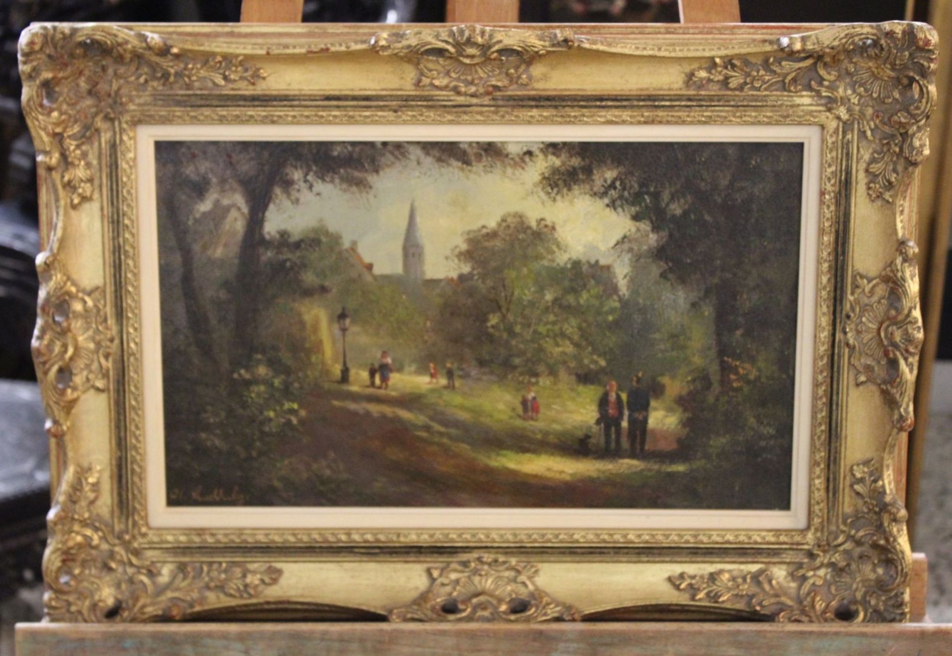 Arnold LEUCHTENBERG (XX), Parkszene, Öl/Hartfaser, gerahmt, RG 37 x 53cm. - Image 3 of 4