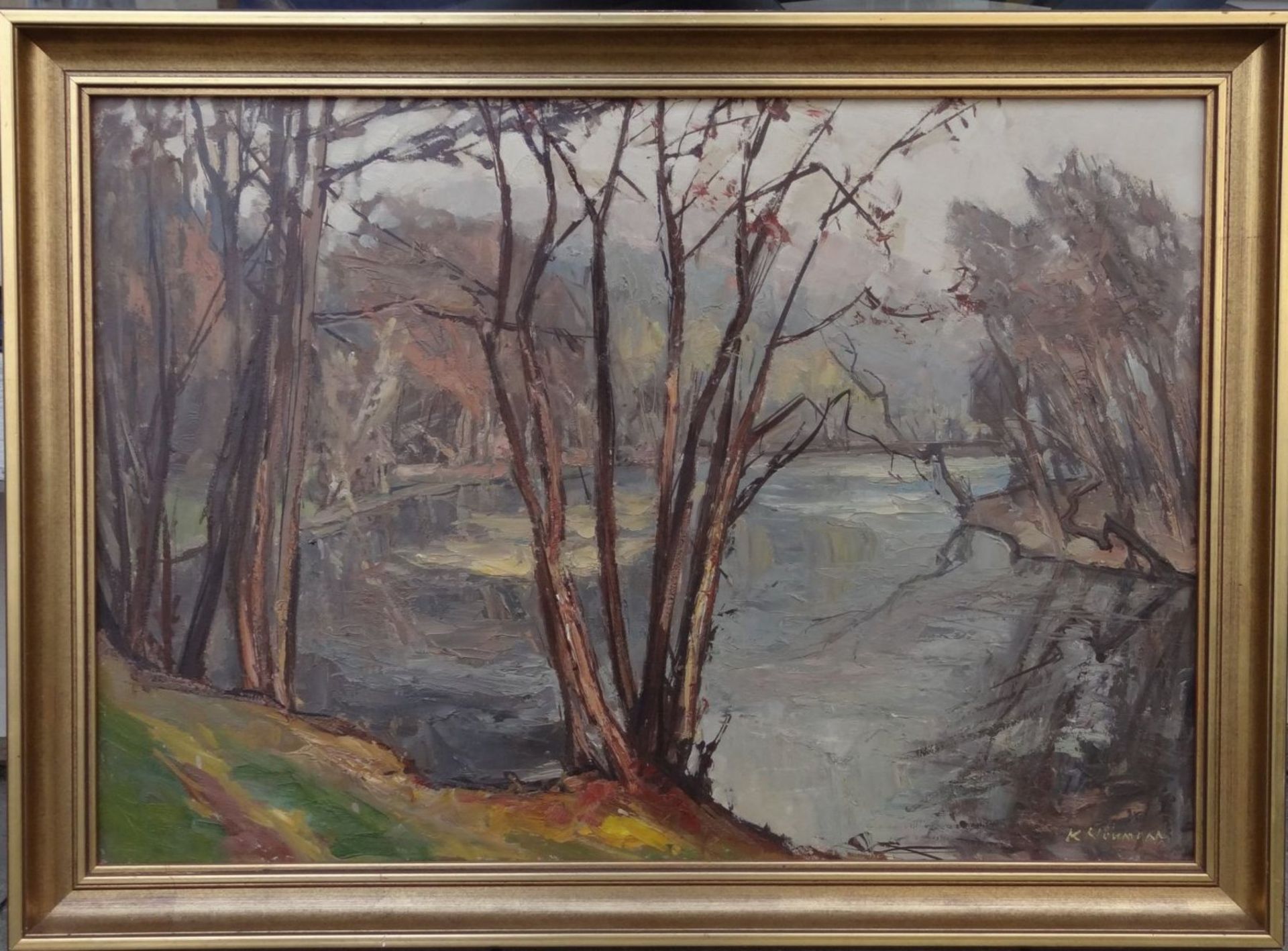 Karl NEUMANN (1891-1980/85) "Gewässerlandschaft", Öl/Platte, gerahmt, RG 60x84 cm