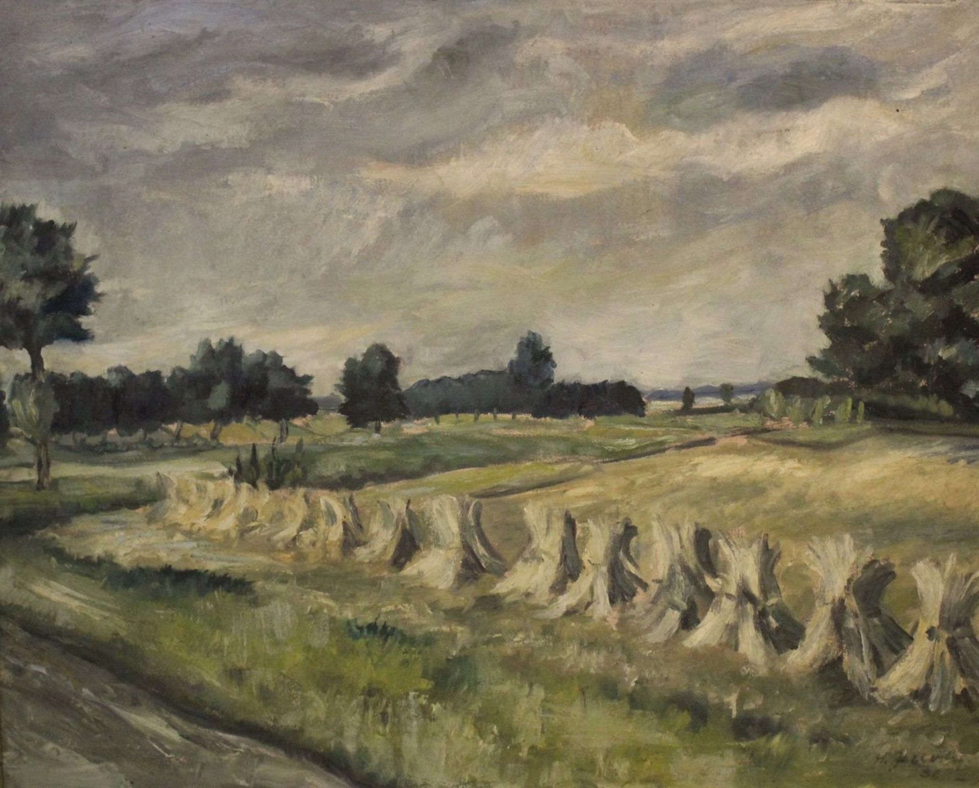 Hans JACOBY (1904-1963), Kornhocken, Öl/Leinwand, gerahmt, Rahmen beschädigt, RG 71,5 x 85,5cm,