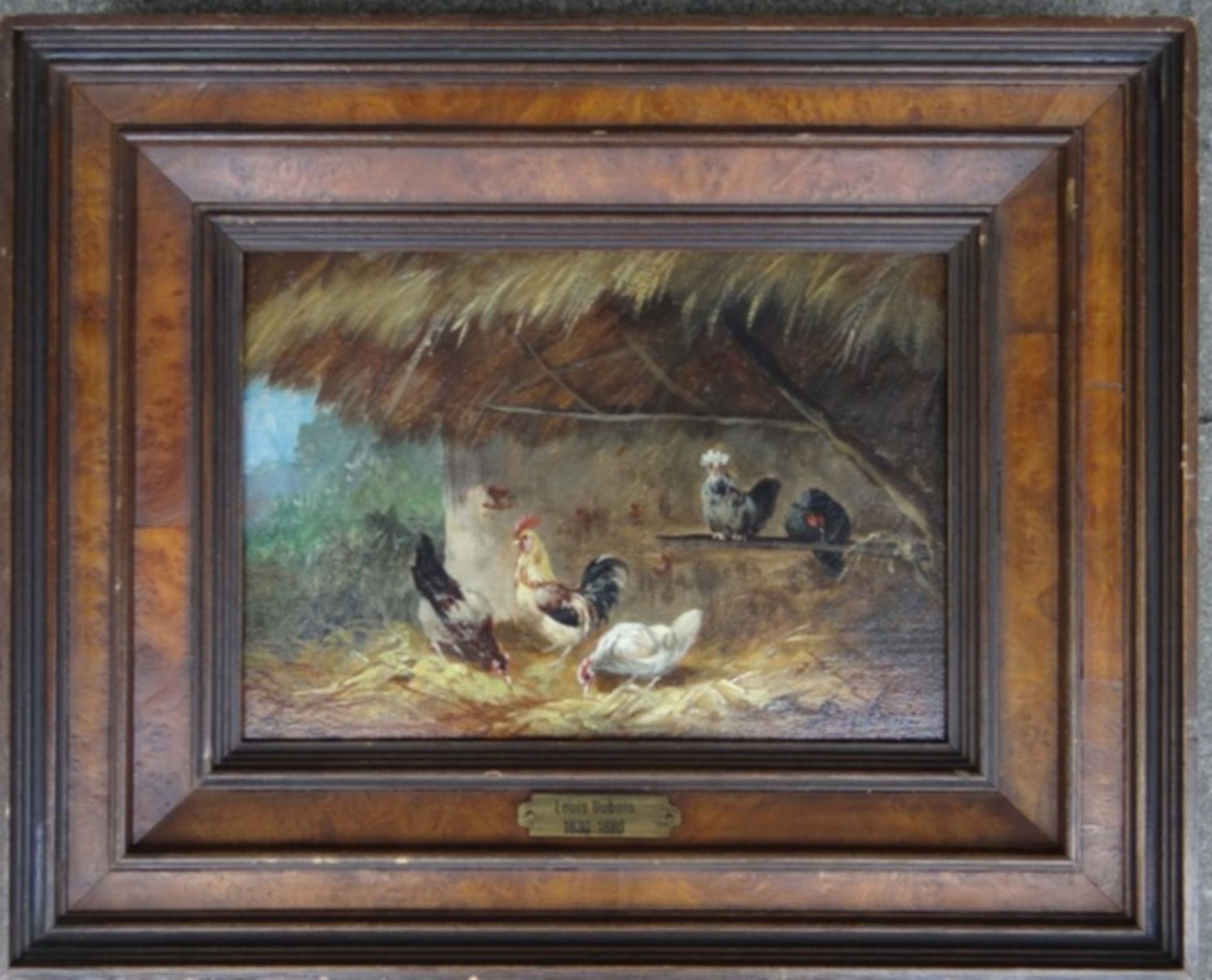 Louis DUBOIS (1830-1880) "Hühnerhof" Öl/Holz, 15x21 cm, gerahmt RG 27x33 cm - Bild 2 aus 5