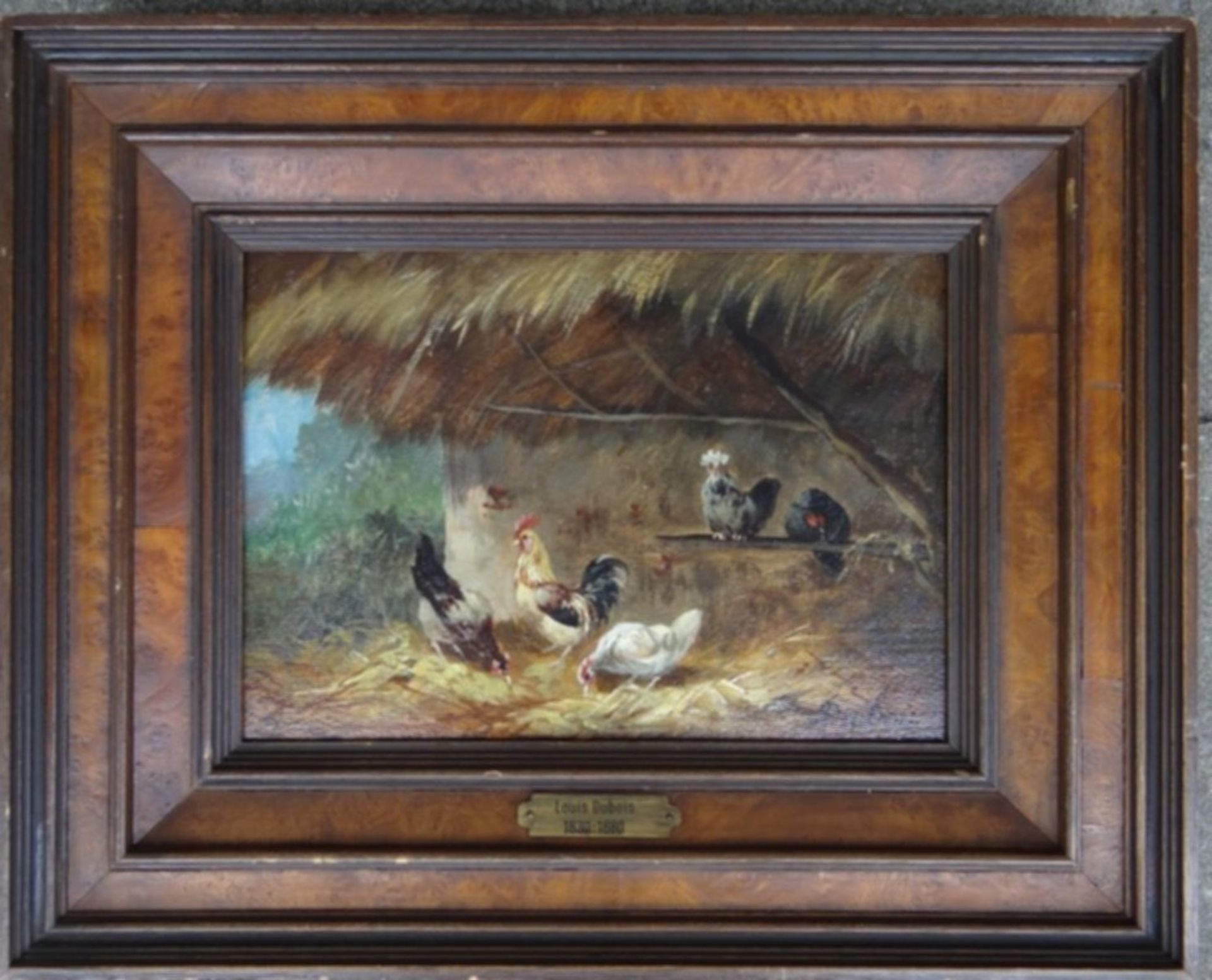 Louis DUBOIS (1830-1880) "Hühnerhof" Öl/Holz, 15x21 cm, gerahmt RG 27x33 cm - Image 2 of 5