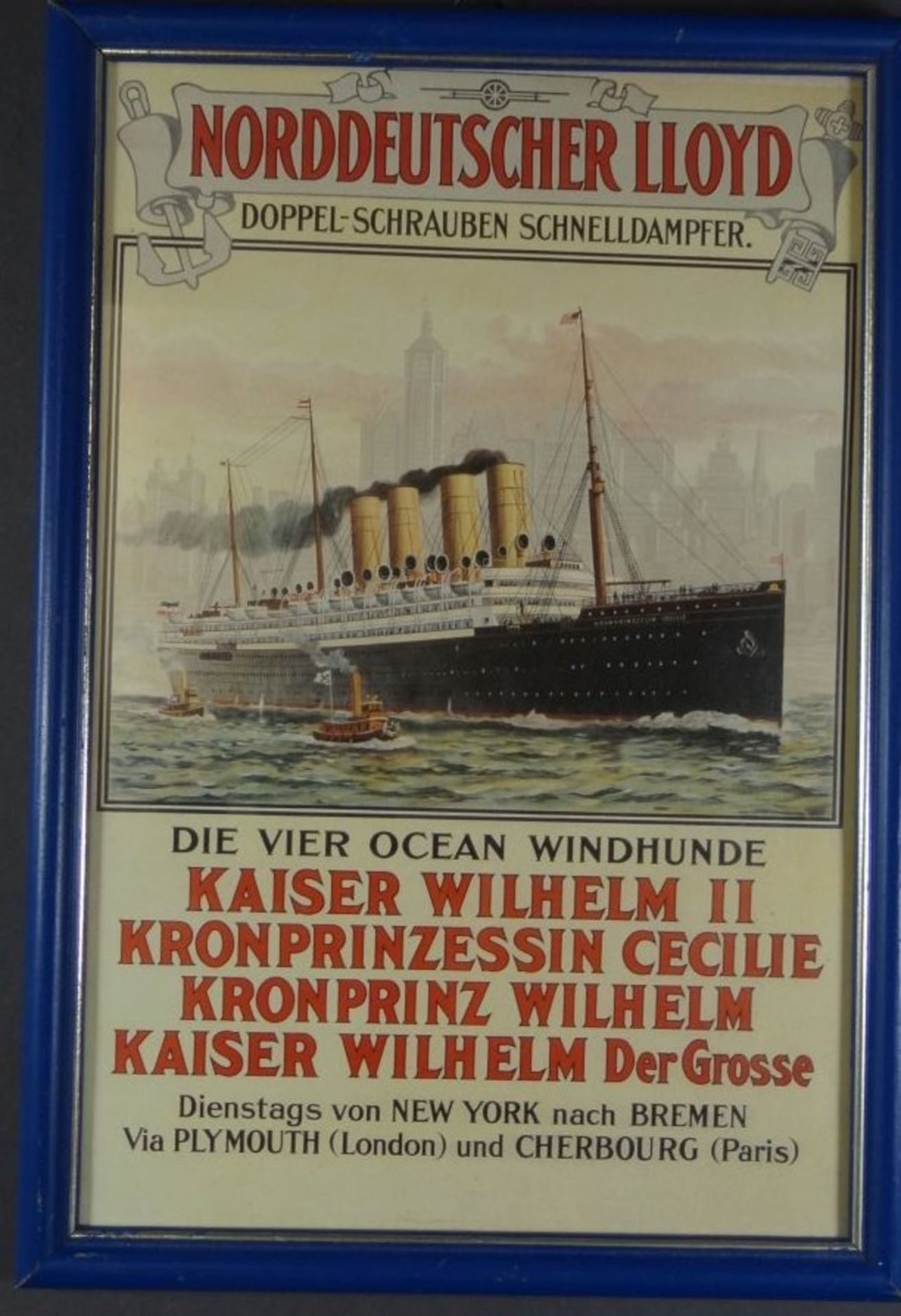 kl. Druck des Norddeutschen Lloyds, ger/Glas, verso Inventarstempel "Nordsee-Bremerhaven", 32x22 cm - Image 2 of 4