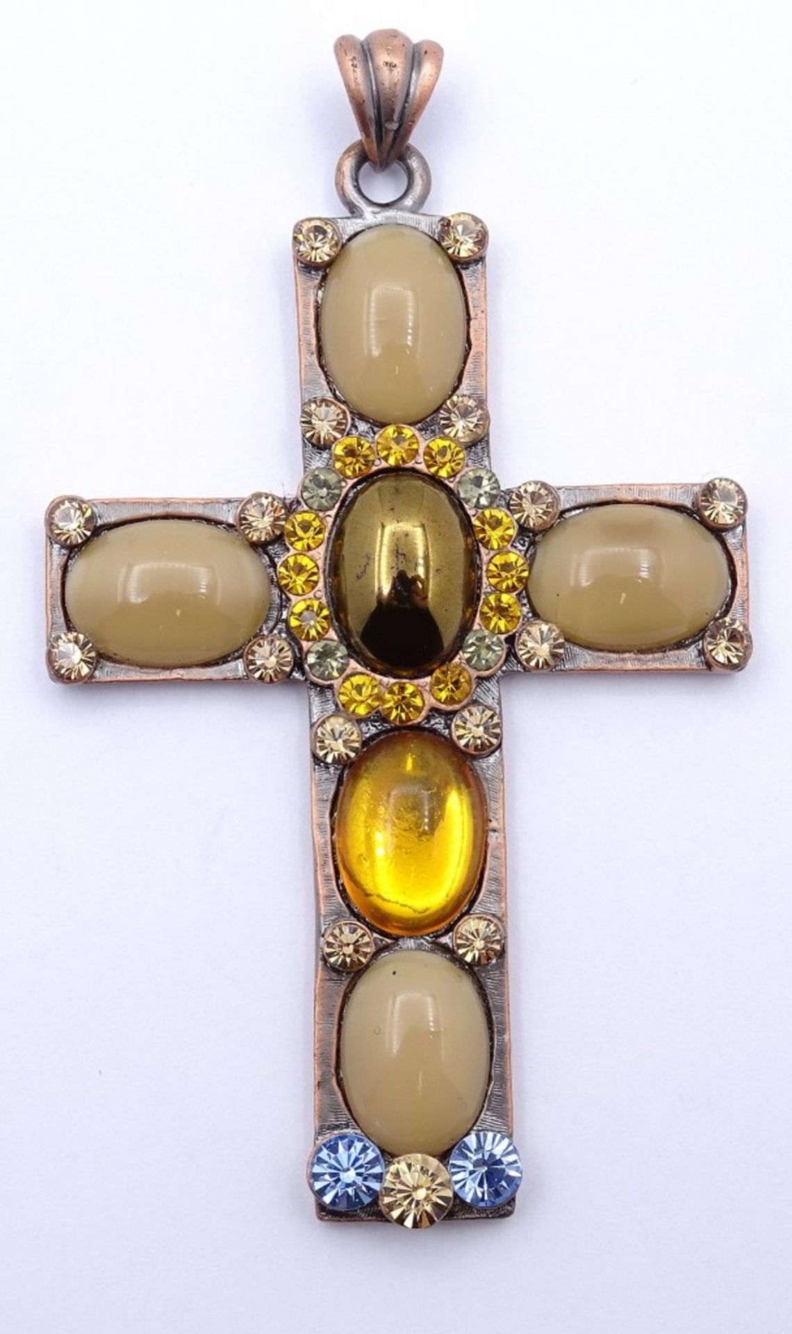 Großer Brustkreuz Anhänger "Aracena",mit Cabochons und farbigen Strass Steinen,L- 10,5x6,1cm