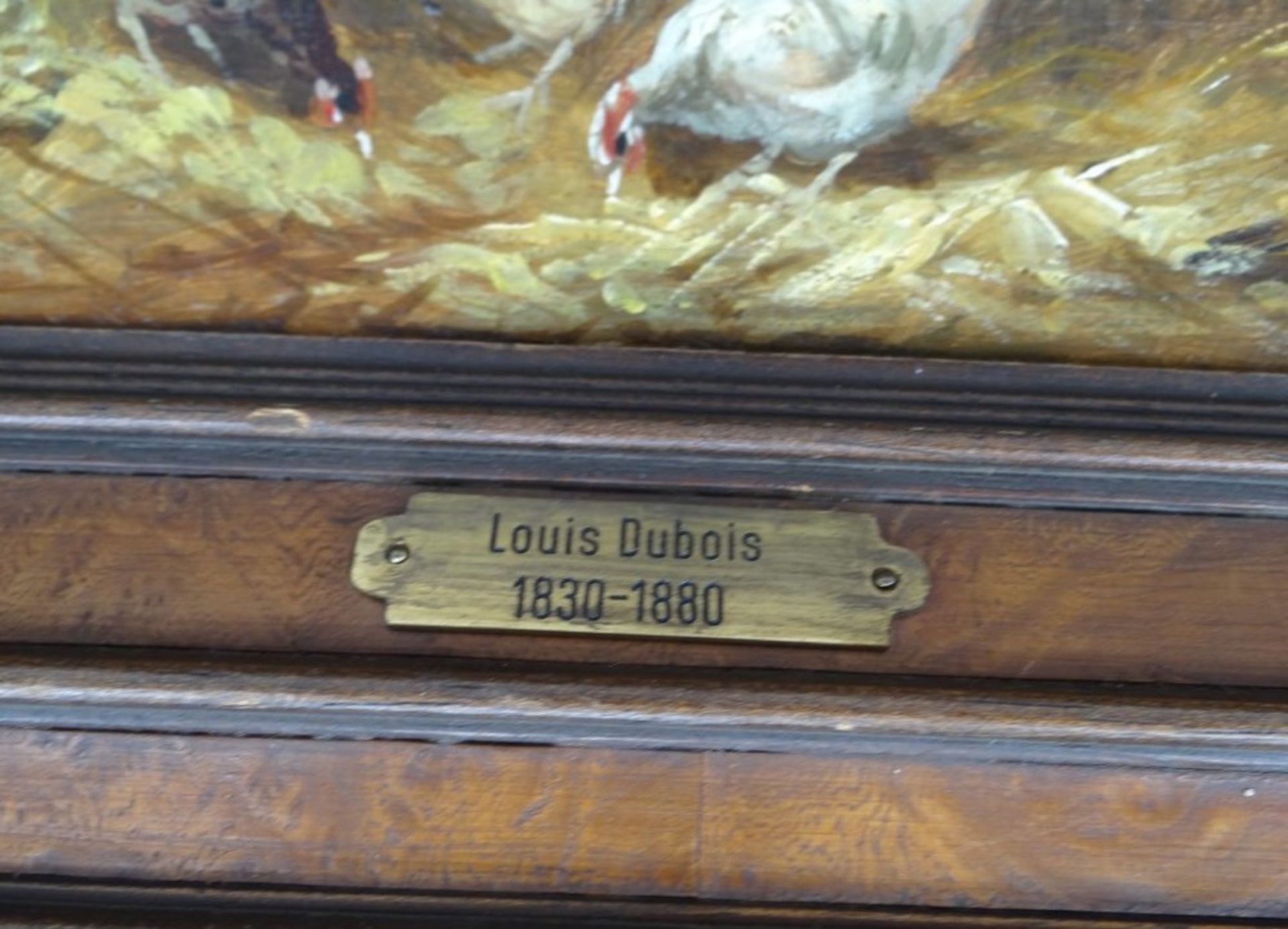 Louis DUBOIS (1830-1880) "Hühnerhof" Öl/Holz, 15x21 cm, gerahmt RG 27x33 cm - Bild 4 aus 5