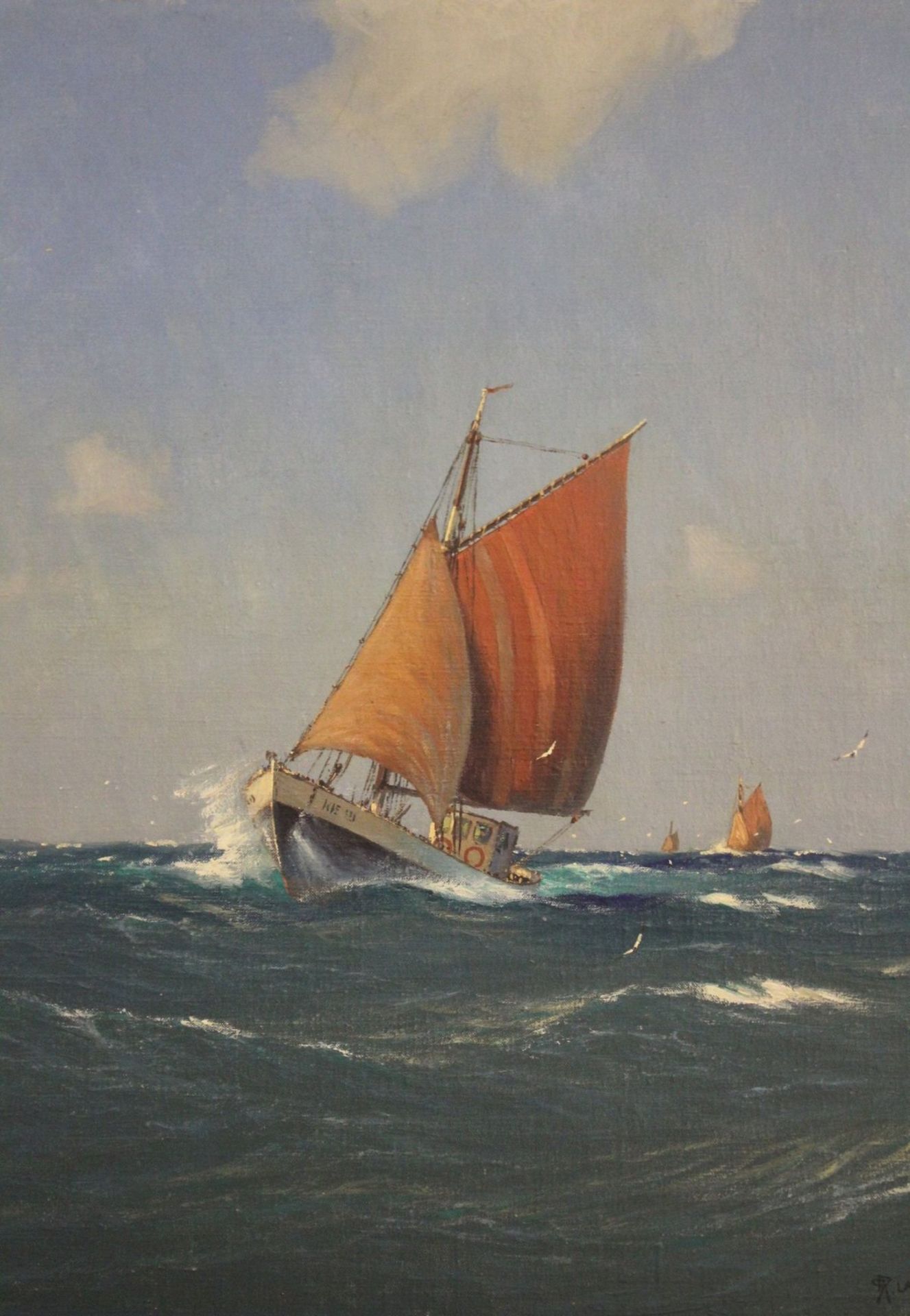Schmidt, Hans Robert (Laboe), Fischerboot auf See, Öl/Hartfaser, ungerahmt, 38,5 x 49,5cm, Hans