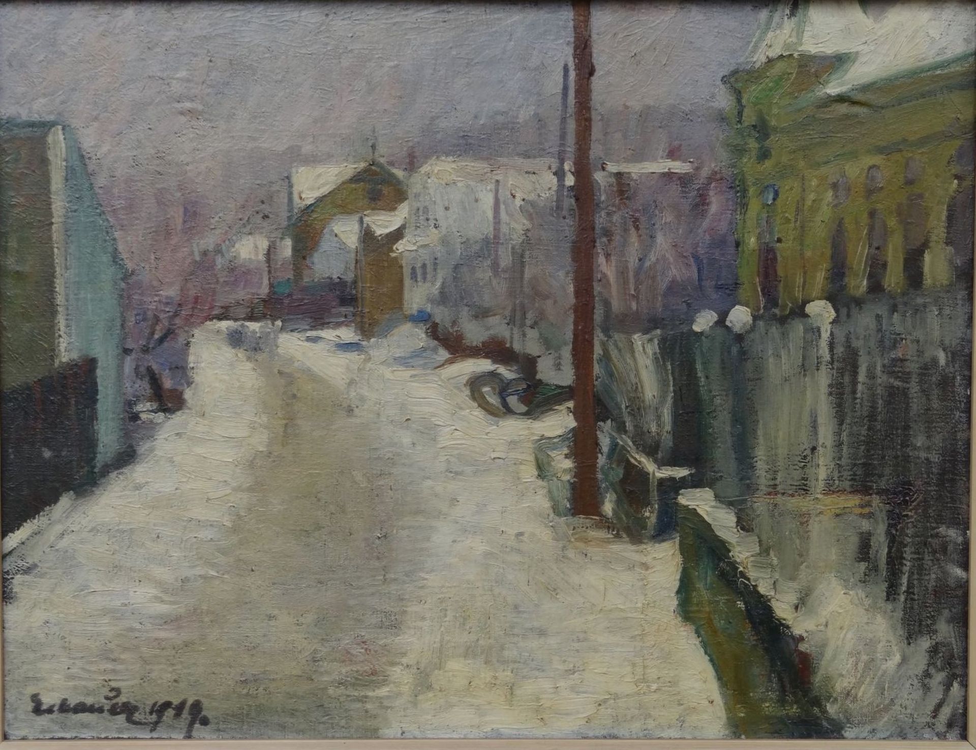 Paul GEBAUER (1888-?), 1919 "Dorfstrasse im Winter", öl/Leinen, gerahmt, RG 60x74 cm