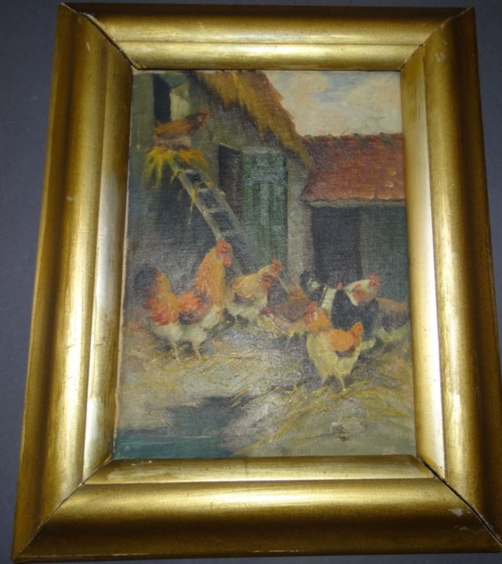 anonym "Hühnerhof", Öl/Malfaser, gerahmt, RG 33x27 cm - Bild 5 aus 6