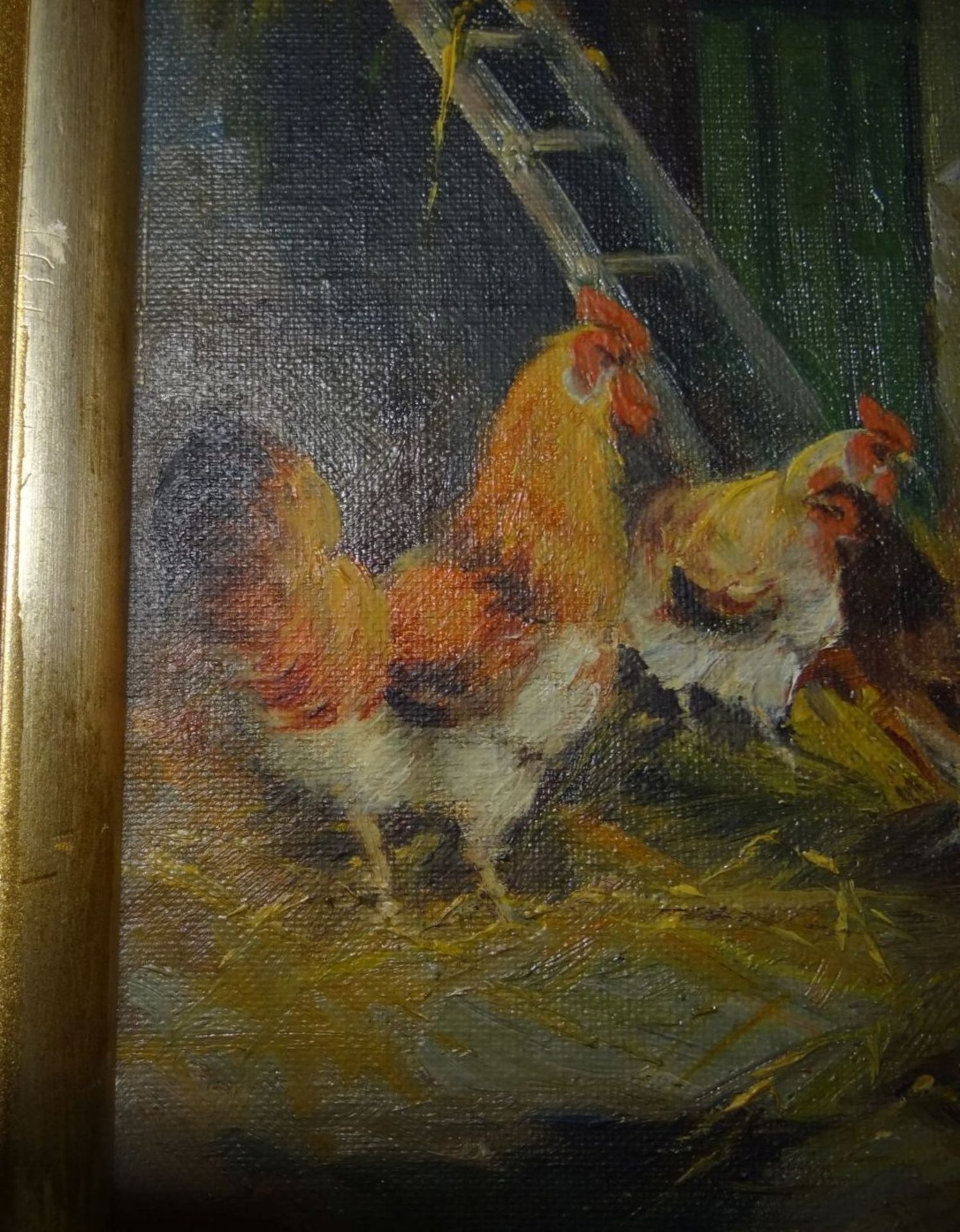 anonym "Hühnerhof", Öl/Malfaser, gerahmt, RG 33x27 cm - Bild 4 aus 6