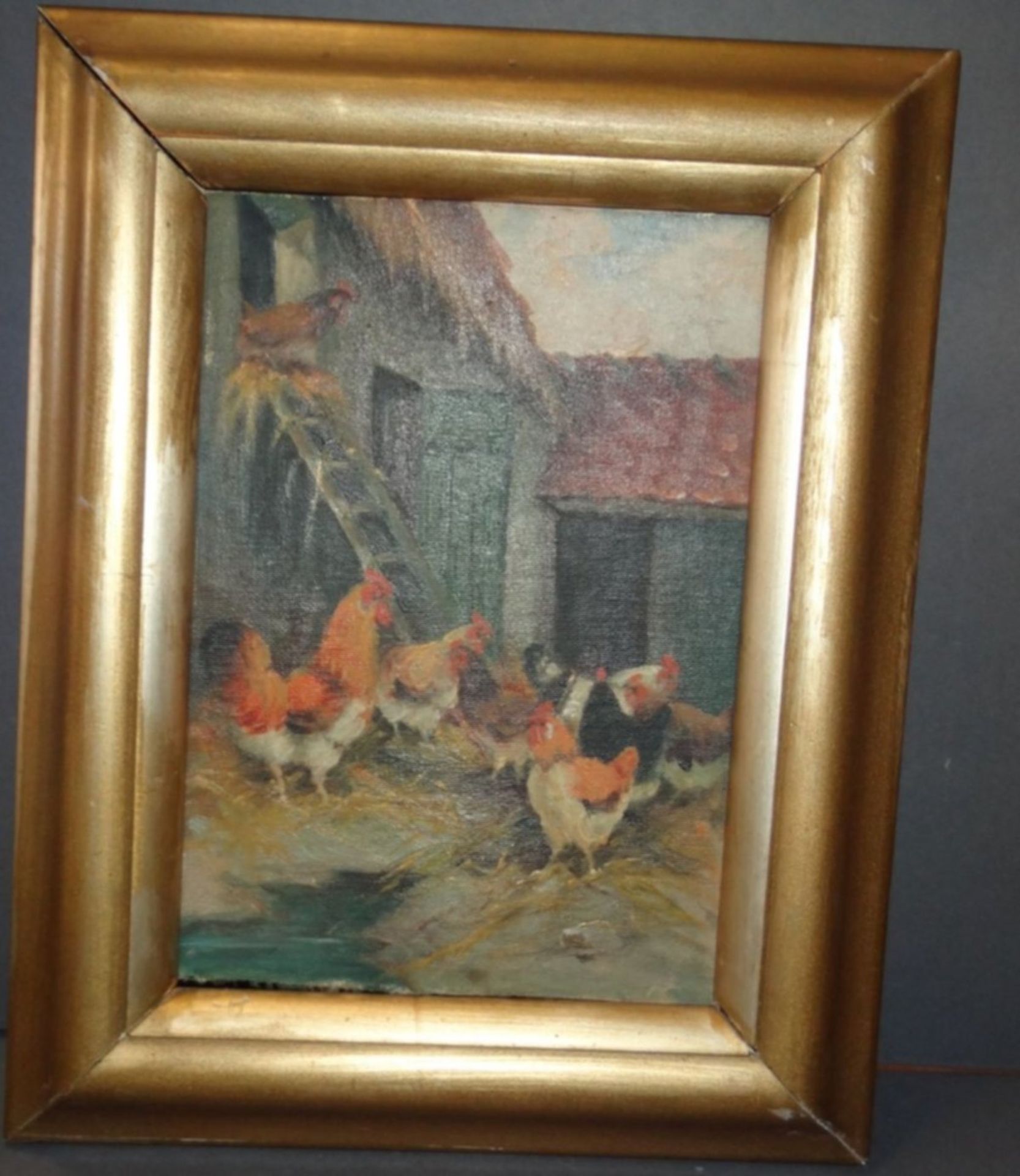 anonym "Hühnerhof", Öl/Malfaser, gerahmt, RG 33x27 cm - Bild 3 aus 6