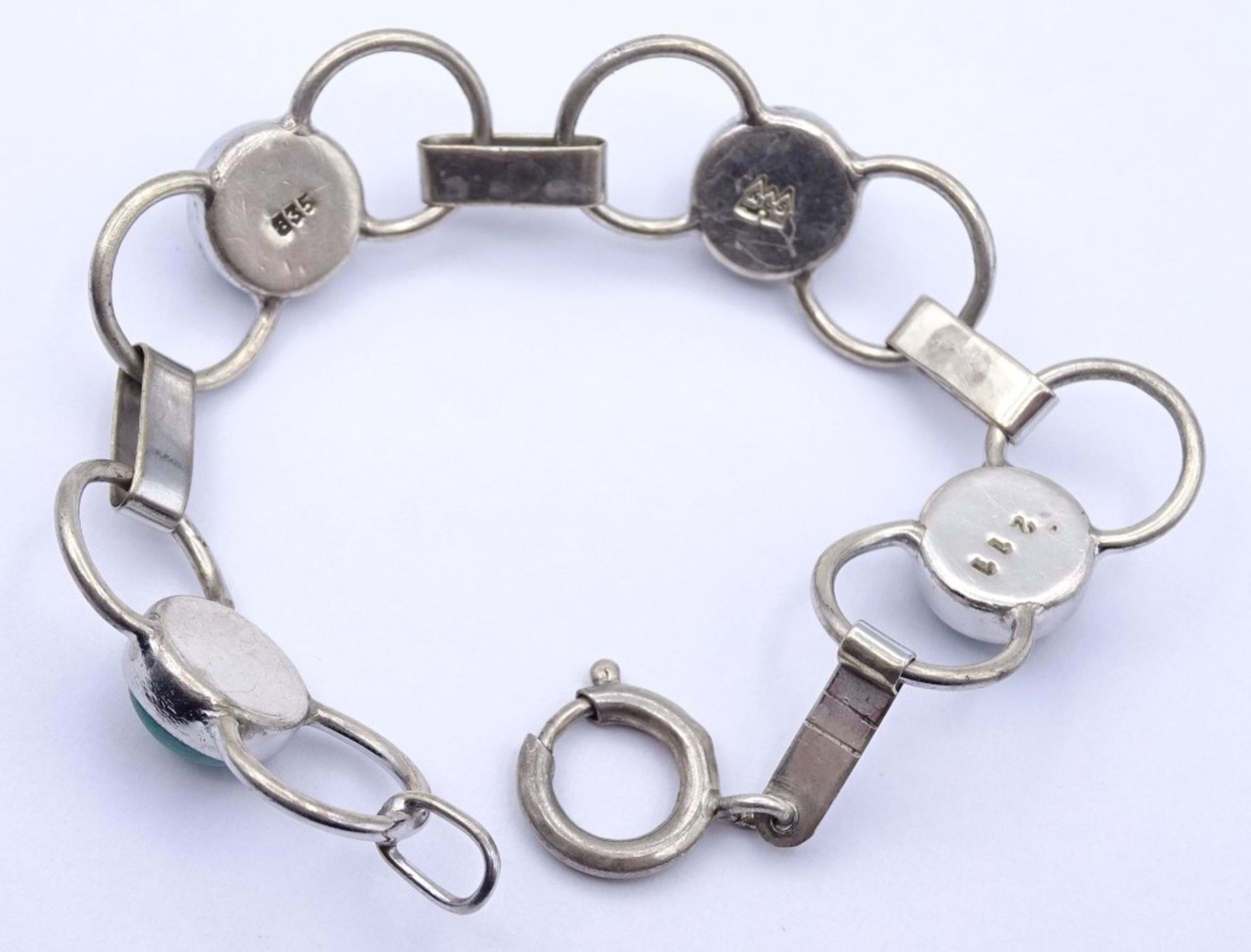 Silber Armband mit runden Malachit,KLS 211 gemarkt,Sterling Silber 0.925 L- 17,5cm, 14,7gr. - Image 3 of 5
