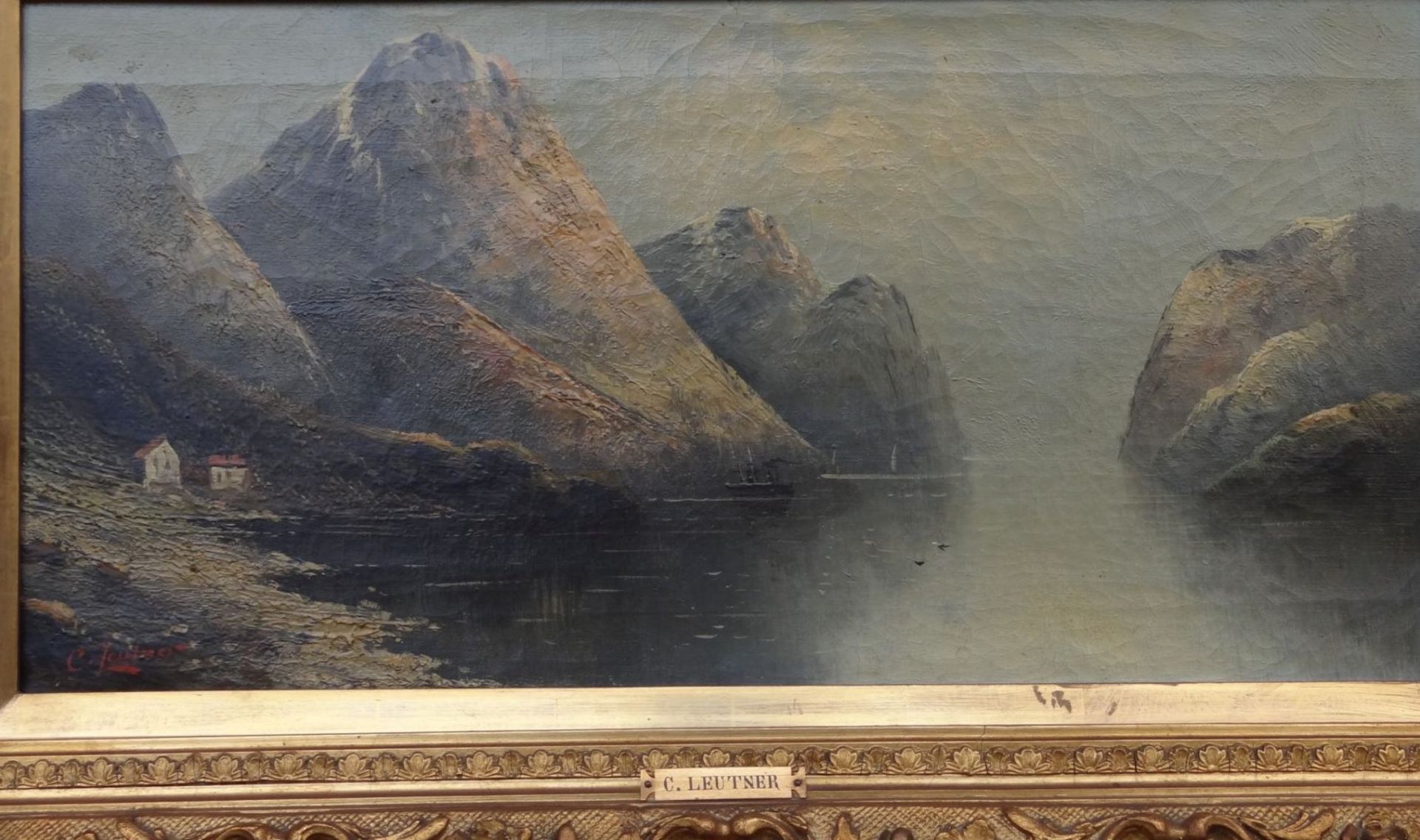 C. Leutner, wohl Karl KAUFMANN (1843-1902/05) "Fjordlandschaft", Öl/Leinen, 25x52 cm, breit gerahmt, - Image 3 of 8