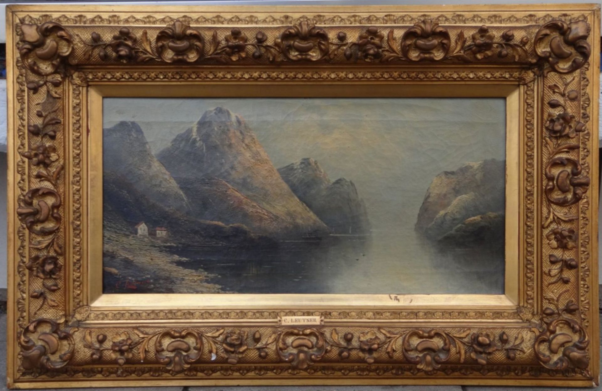 C. Leutner, wohl Karl KAUFMANN (1843-1902/05) "Fjordlandschaft", Öl/Leinen, 25x52 cm, breit gerahmt, - Image 2 of 8