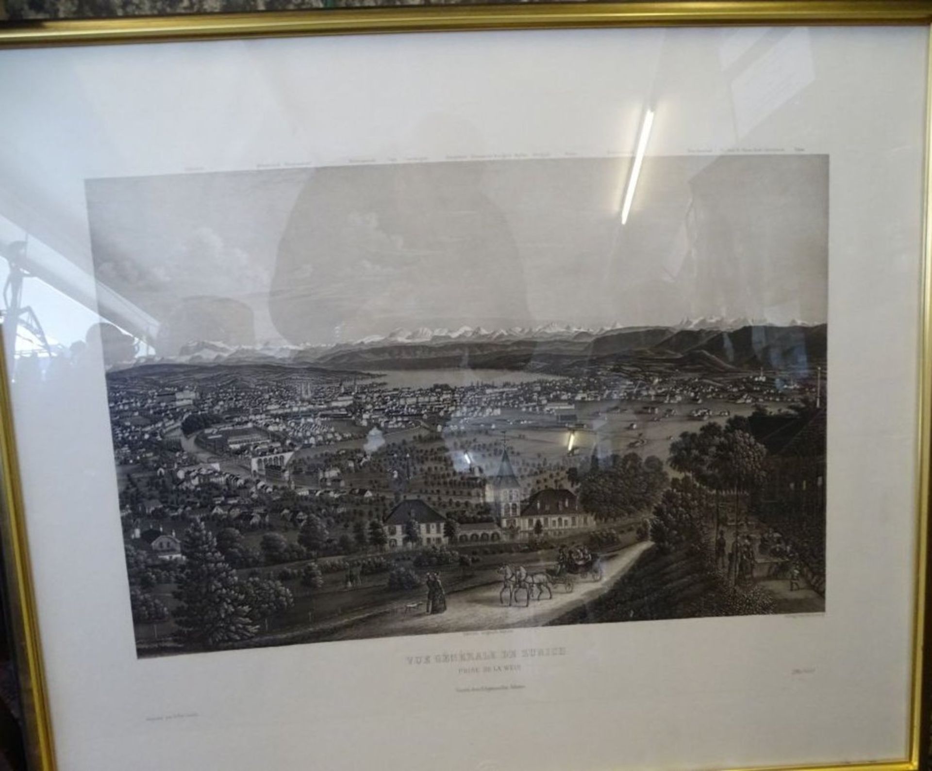 limit. Lithografie "Ansicht von Zürich", Nachdruck, dies Nr.286/400, ger/Glas, RG 67x78 cm - Image 2 of 4