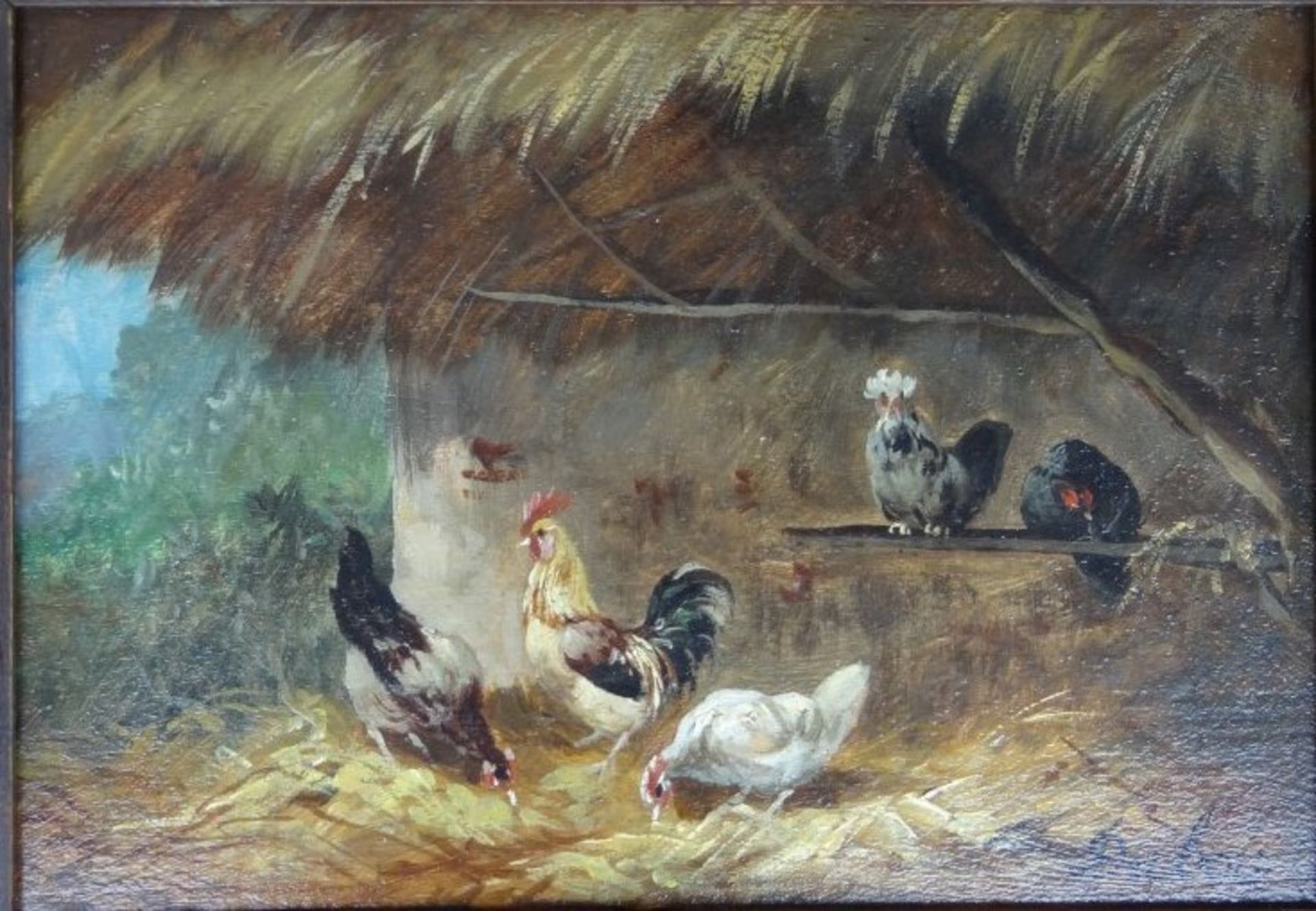 Louis DUBOIS (1830-1880) "Hühnerhof" Öl/Holz, 15x21 cm, gerahmt RG 27x33 cm
