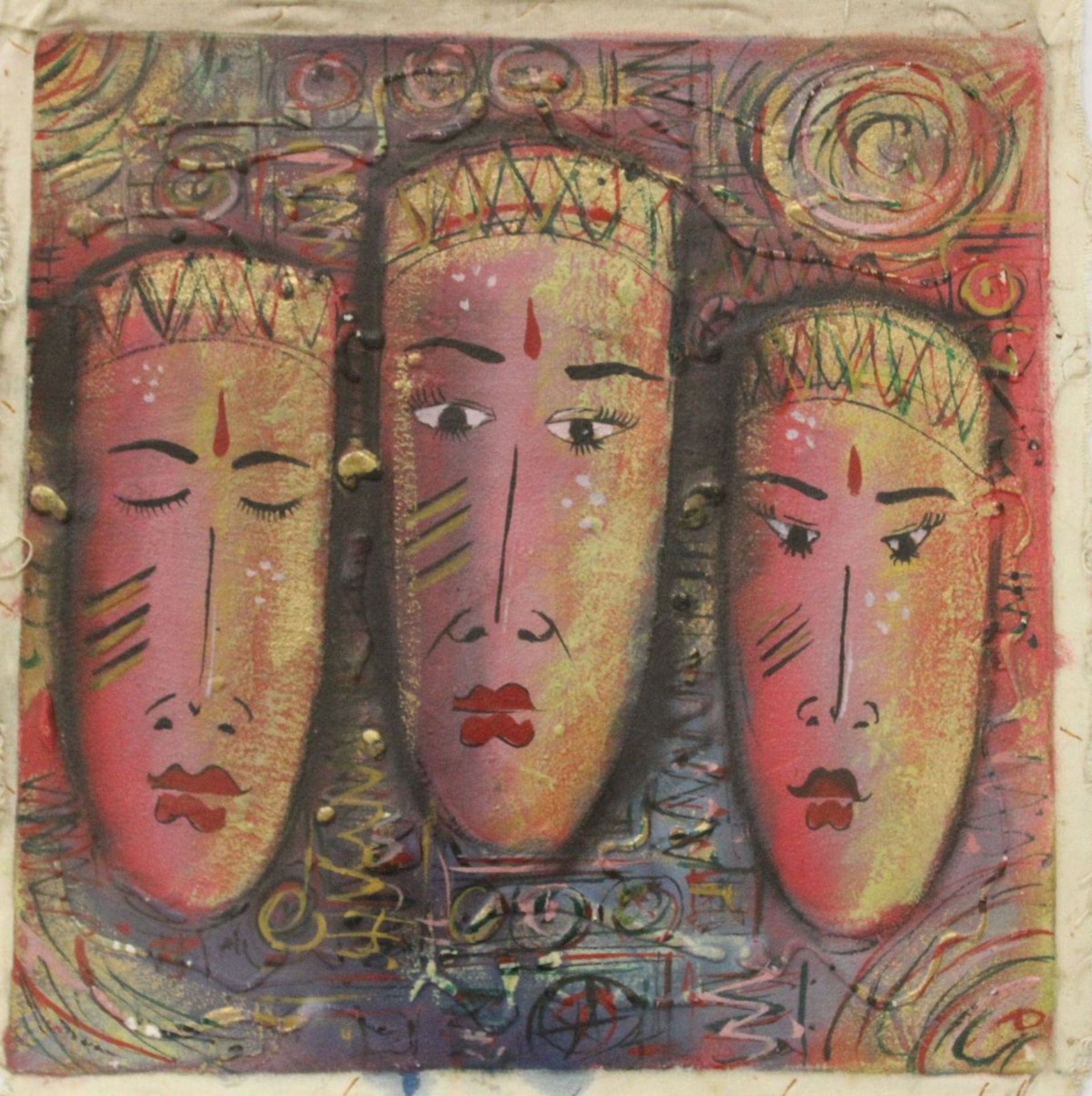 anonym, 3 Frauenköpfe, Öl/Leinwand, Nurglasrahmen, 36 x 37,5cm.  - Bild 2 aus 2