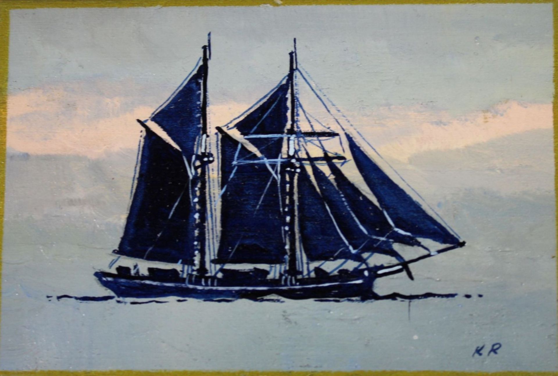kl. Holzkasten bemalt mit Segelschiff, monogrammiert und innen Stempel Klaus ROSKAMP (1941), H-5,5cm - Image 2 of 5