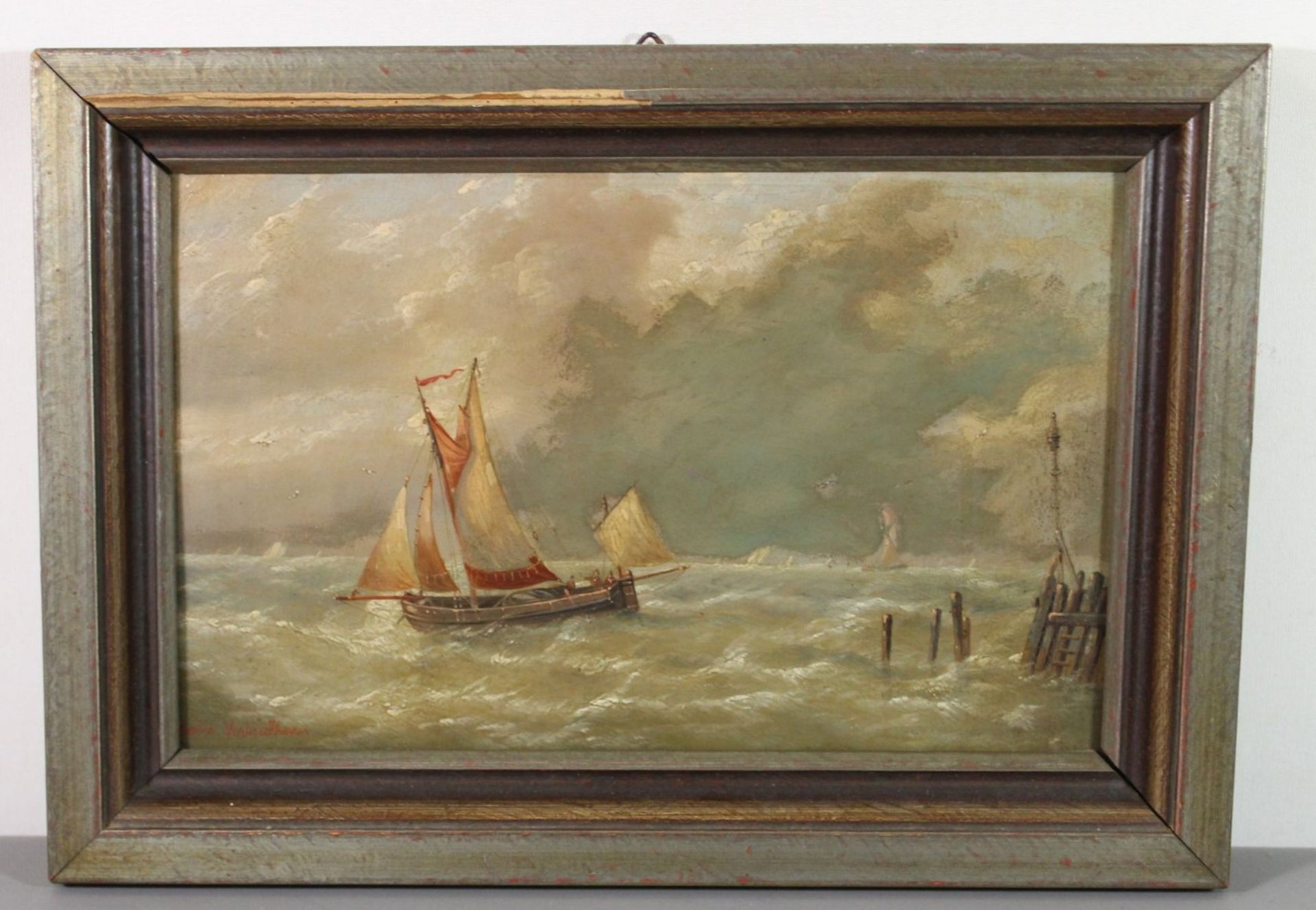 Louis I VERBOECKHOVEN (1802-1889), Segler auf See, Öl/Platte, gerahmt, RG 22,5 x 32cm.  - Bild 3 aus 4