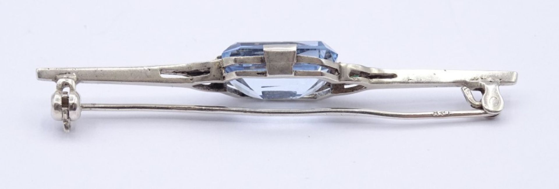 Art Deco Brosche Silber 0.830 mit einen blauen Edelstein,L- 5,8 cm, 4,5g. - Bild 3 aus 3