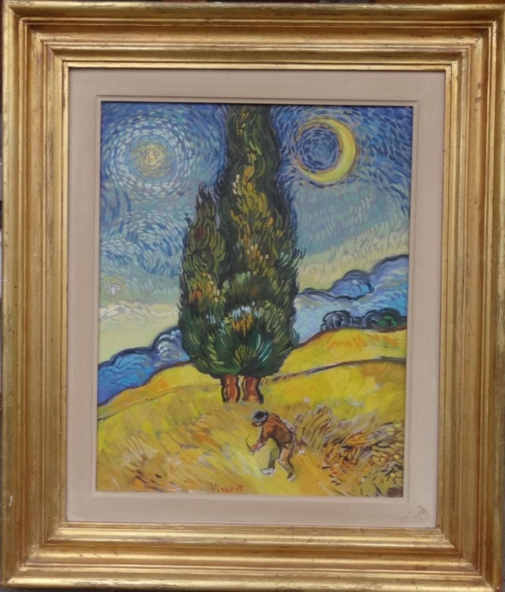 unleserl. verso signierte "omaggio a Van Gogh", Öl/Leinen, gerahmt, RG 72x60 cm - Bild 3 aus 7