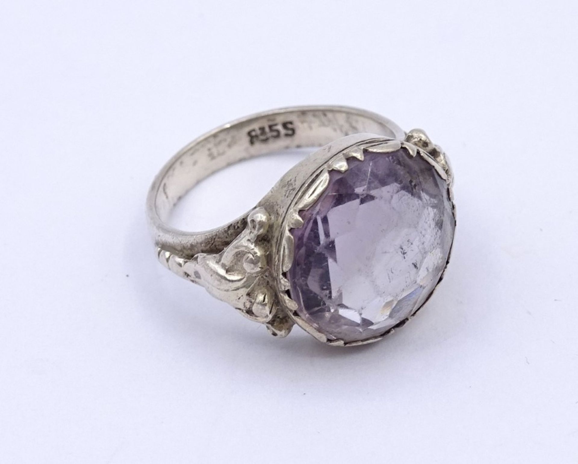 835er Silber Ring mit einen rund facc. Amethyst, 5,7 g., RG 54 - Bild 3 aus 3