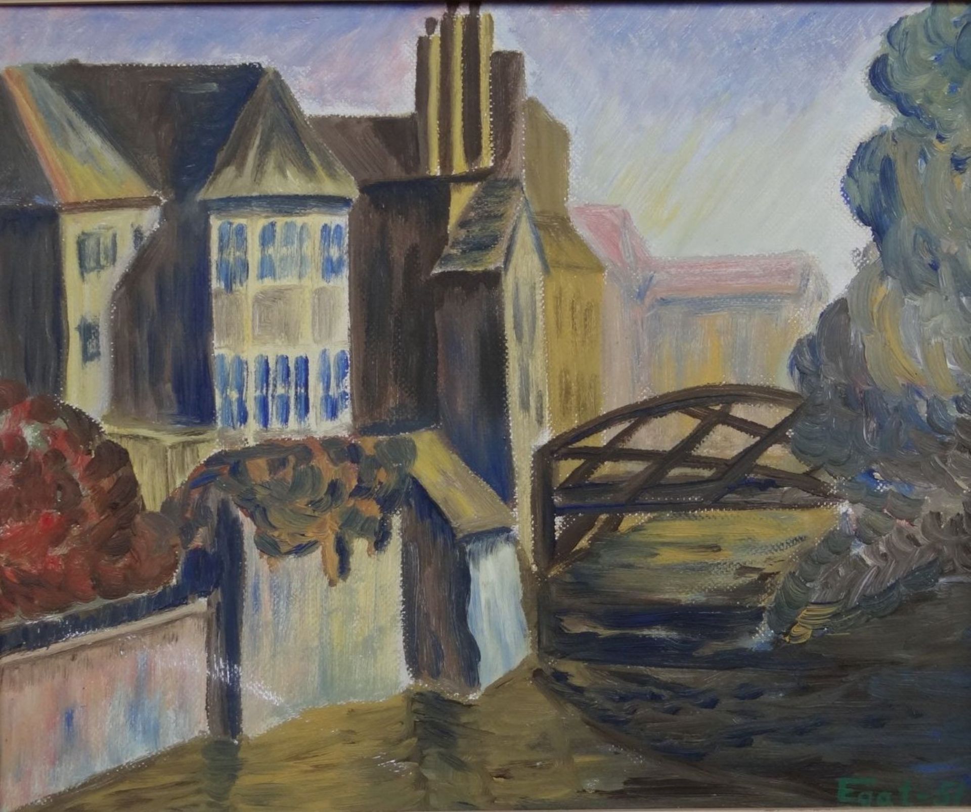 Eggt, 1951 "Kanal in schwed. Stadt" Öl/Platte, gerahmt, RG 50x58 cm - Bild 4 aus 7