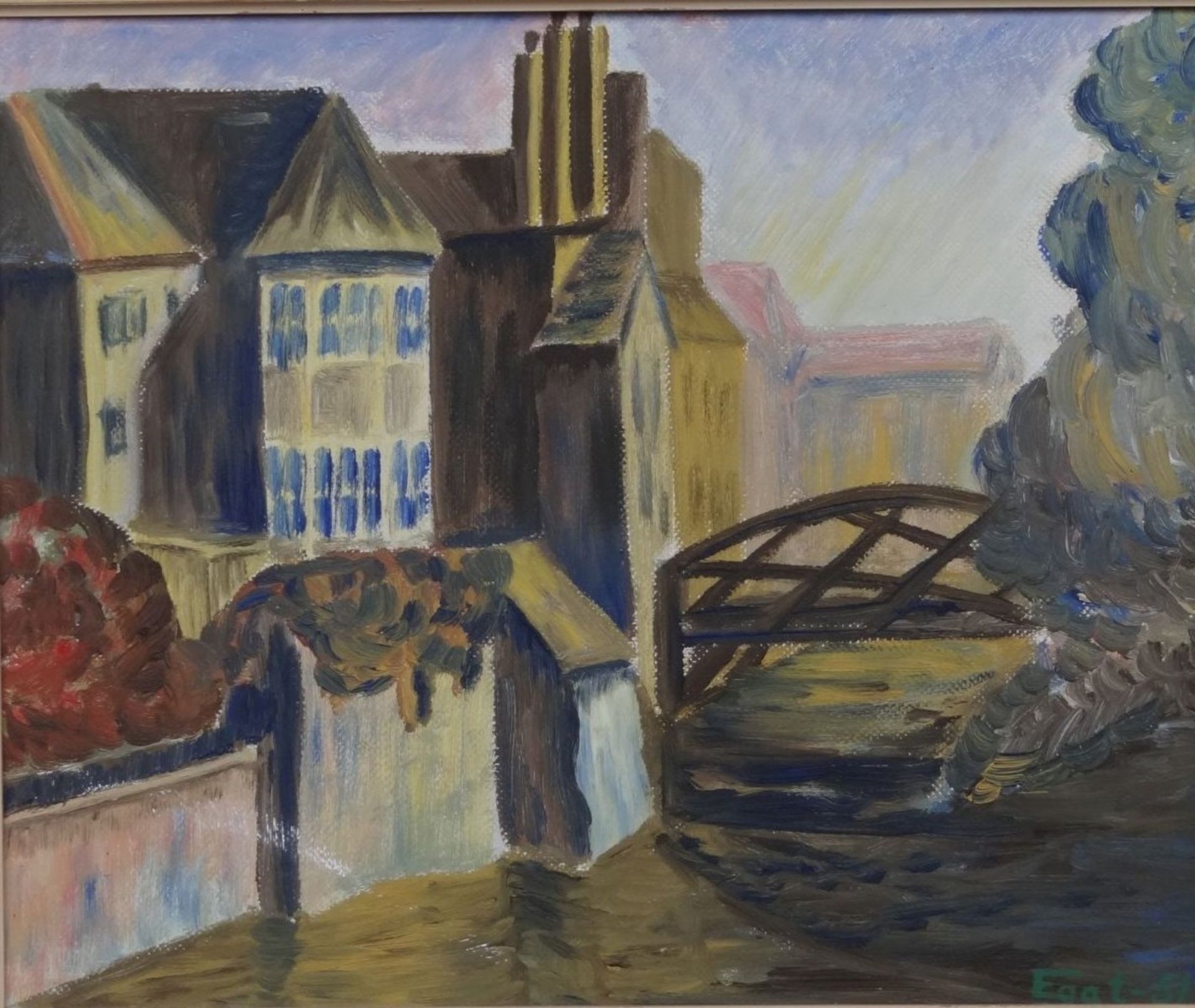 Eggt, 1951 "Kanal in schwed. Stadt" Öl/Platte, gerahmt, RG 50x58 cm