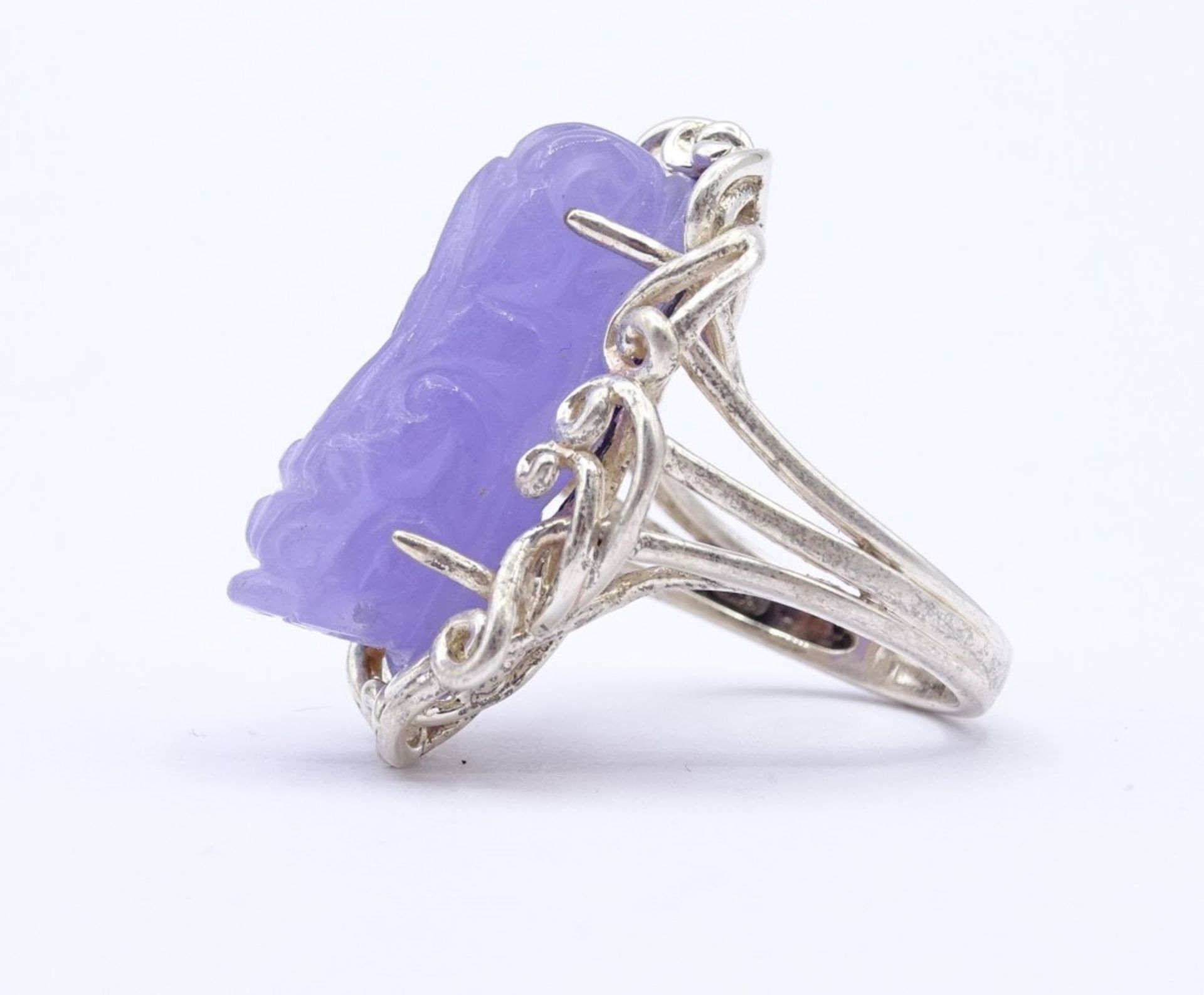 Silber Ring mit Lavendel Jade in Form eines liegenden Fu Hundes,Sterling Silber 0.925, 12,7 g., RG 5 - Bild 2 aus 4