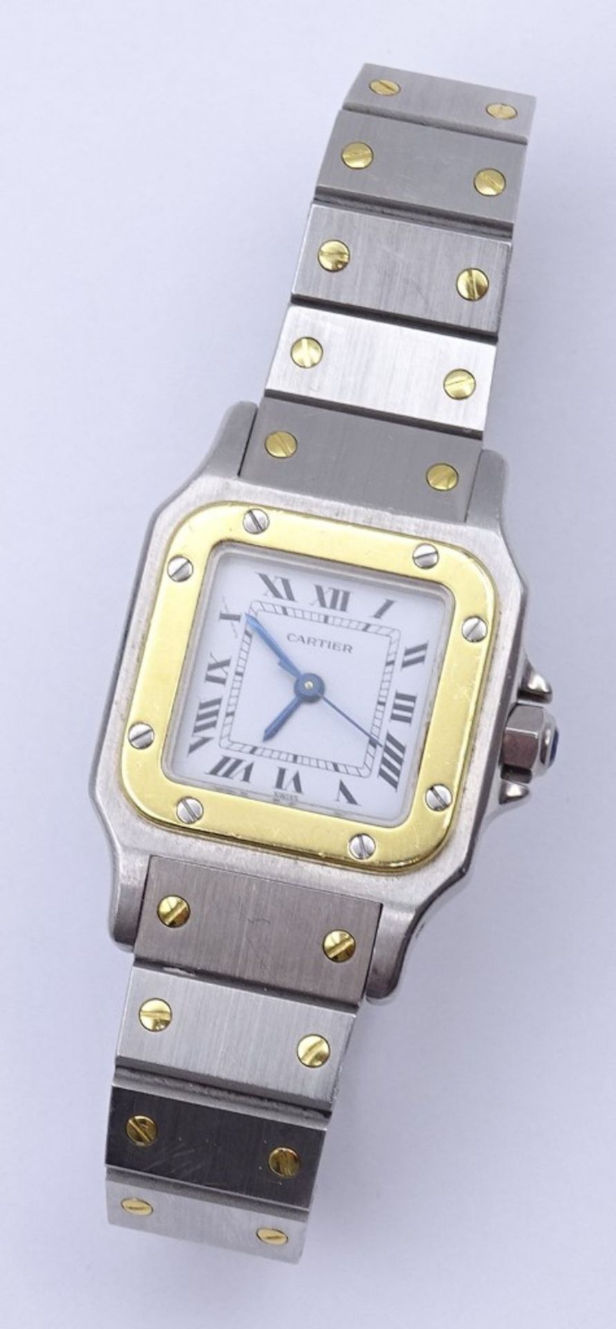 " CARTIER " Damen Armbanduhr Mod.Santos, Stahl/Gold, Automatikwerk,Werk läuft, anbei Schachtel - Image 2 of 9