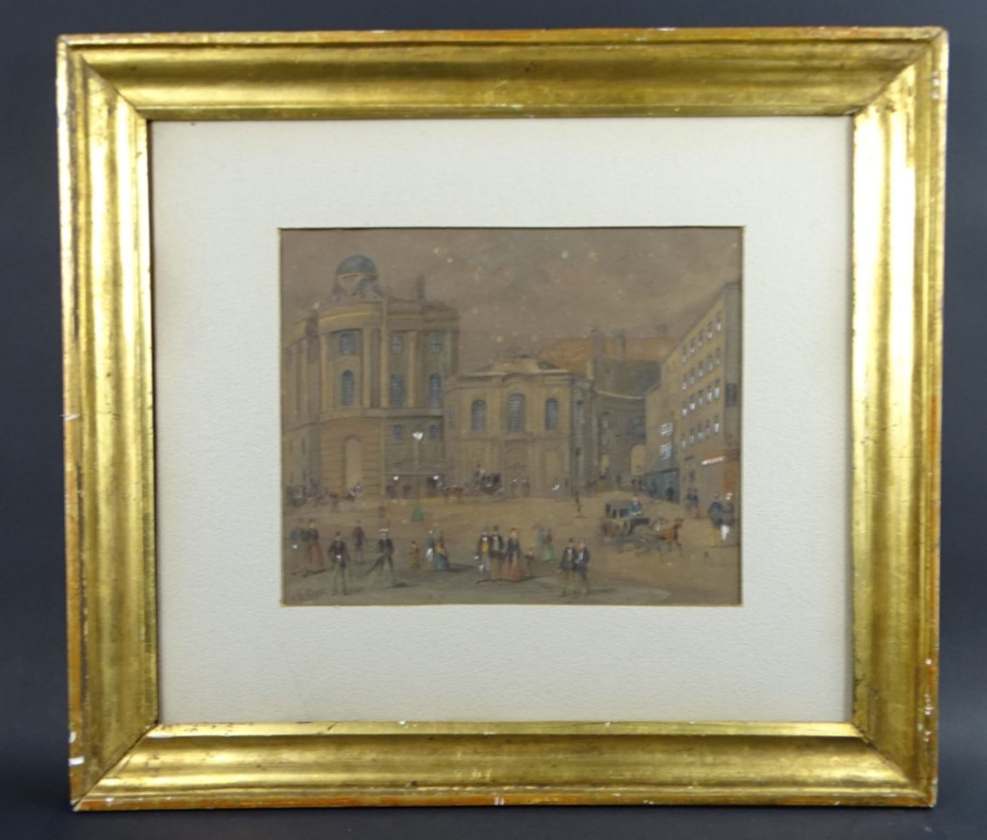 Alois Storr 1829, Altes Burgtheater, Wien, Aquarell, RG 41,5 x 36,5 cm, Rahmen weist Altersspuren, K