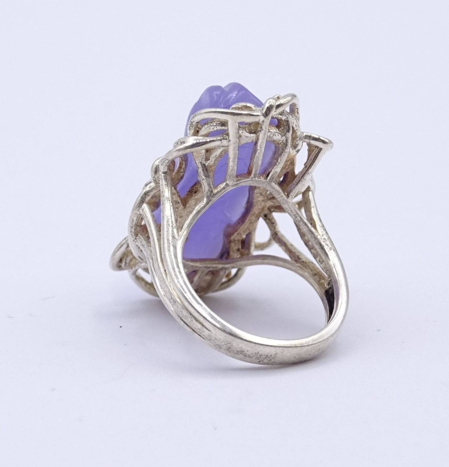 Silber Ring mit Lavendel Jade in Form eines liegenden Fu Hundes,Sterling Silber 0.925, 12,7 g., RG 5 - Bild 3 aus 4