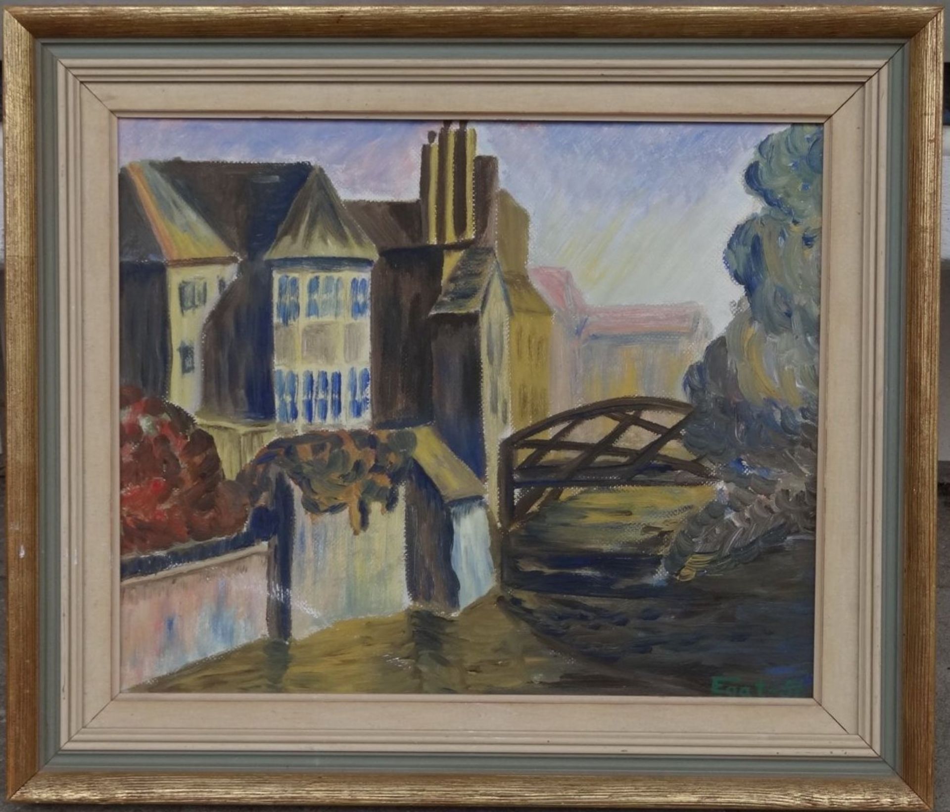 Eggt, 1951 "Kanal in schwed. Stadt" Öl/Platte, gerahmt, RG 50x58 cm - Bild 2 aus 7