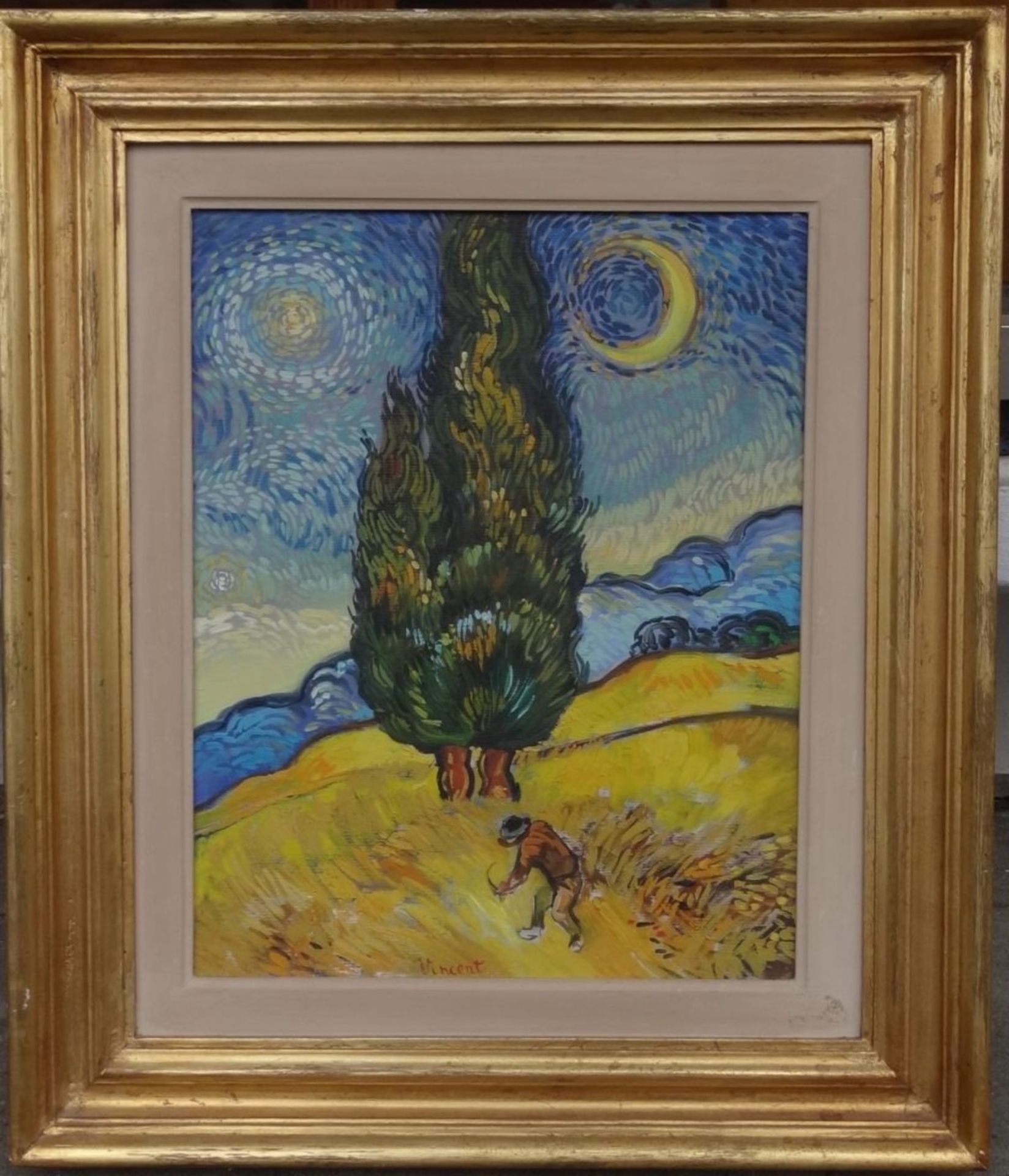 unleserl. verso signierte "omaggio a Van Gogh", Öl/Leinen, gerahmt, RG 72x60 cm - Bild 2 aus 7