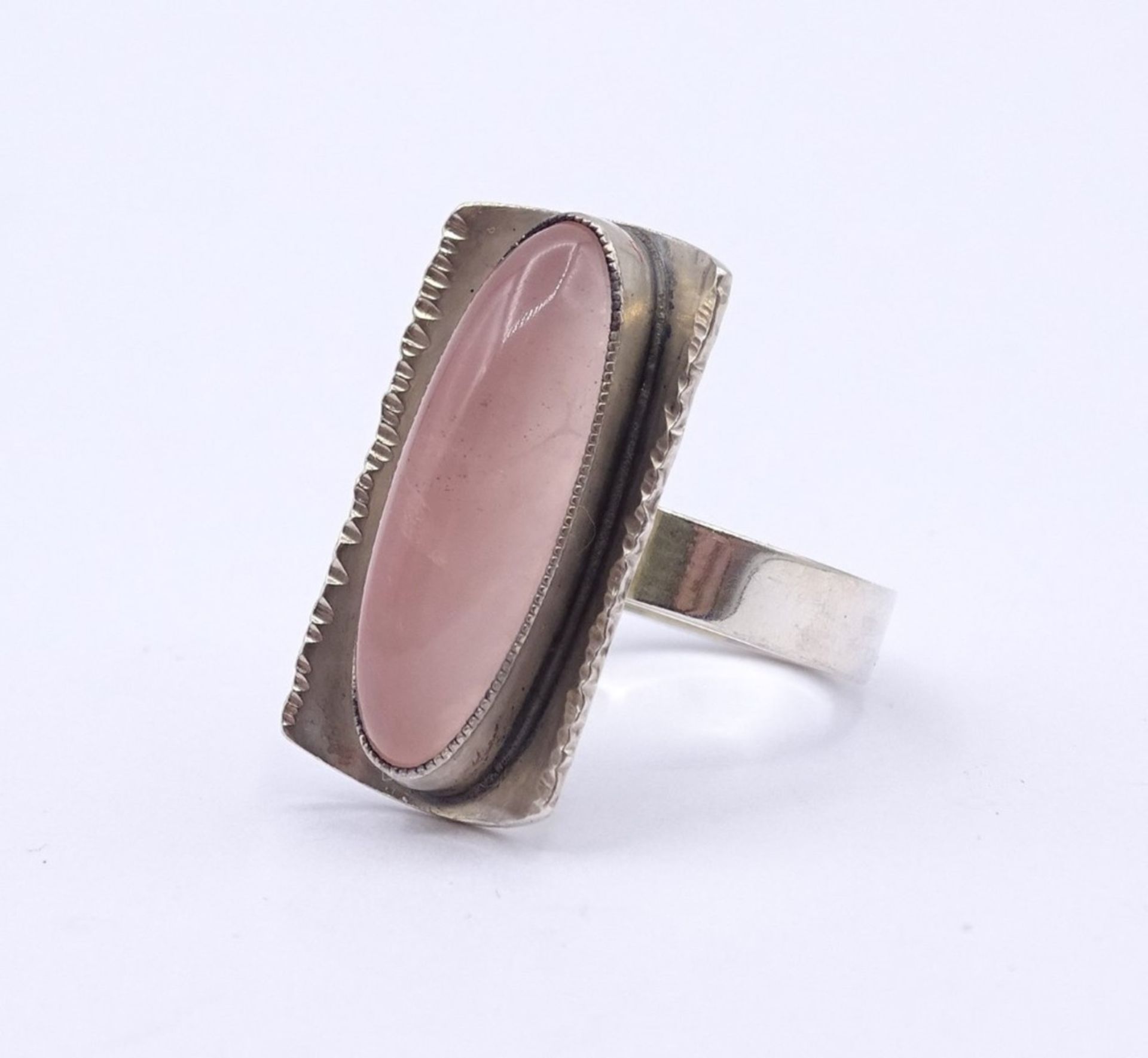 935er Silber Ring mit einen Rosenquarz Cabochon, 7,5 g., RG 54 - Bild 2 aus 3