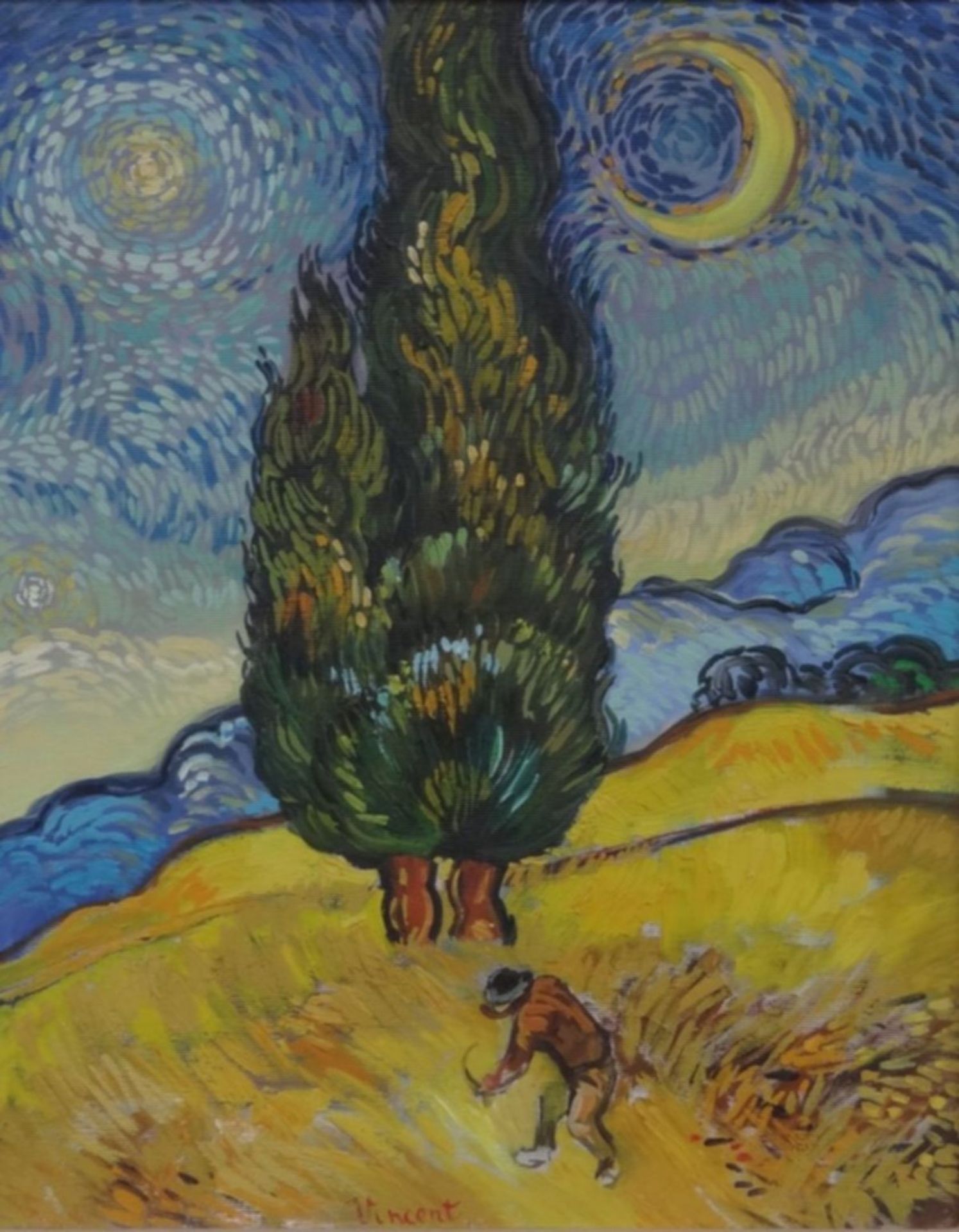 unleserl. verso signierte "omaggio a Van Gogh", Öl/Leinen, gerahmt, RG 72x60 cm