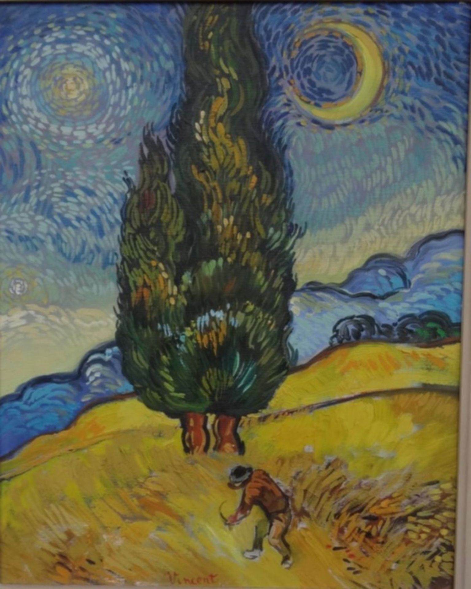 unleserl. verso signierte "omaggio a Van Gogh", Öl/Leinen, gerahmt, RG 72x60 cm - Bild 5 aus 7