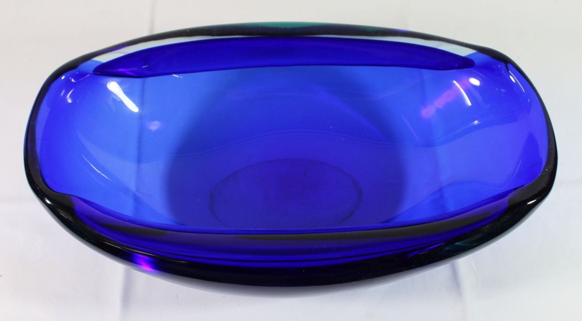 gr. ovale Kunstglas-Schale, Murano, blau/klar, H-11cm B-38,5cm T-23cm. - Bild 2 aus 3